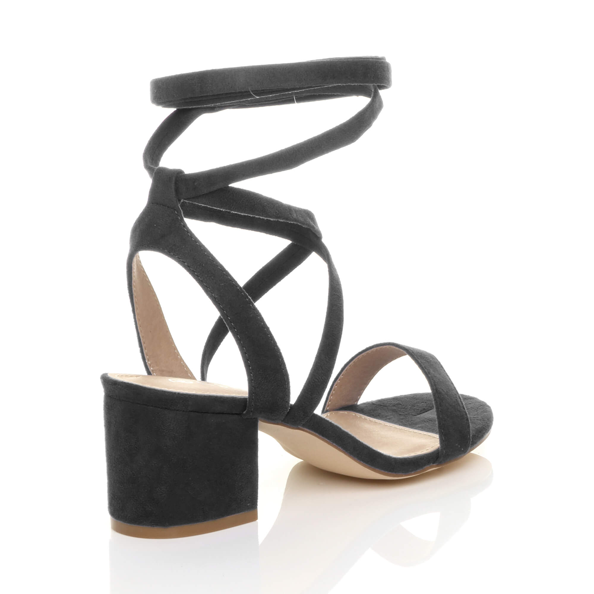 Black AJVANI Black Mid Block Heel Tie Up Sandals, Image 4 of 6