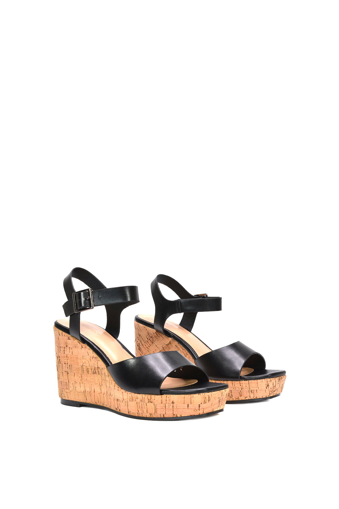 Black 'Seraphina' Cork Platform Wedge Heel Sandals With Ankle Strap, Image 3 of 6
