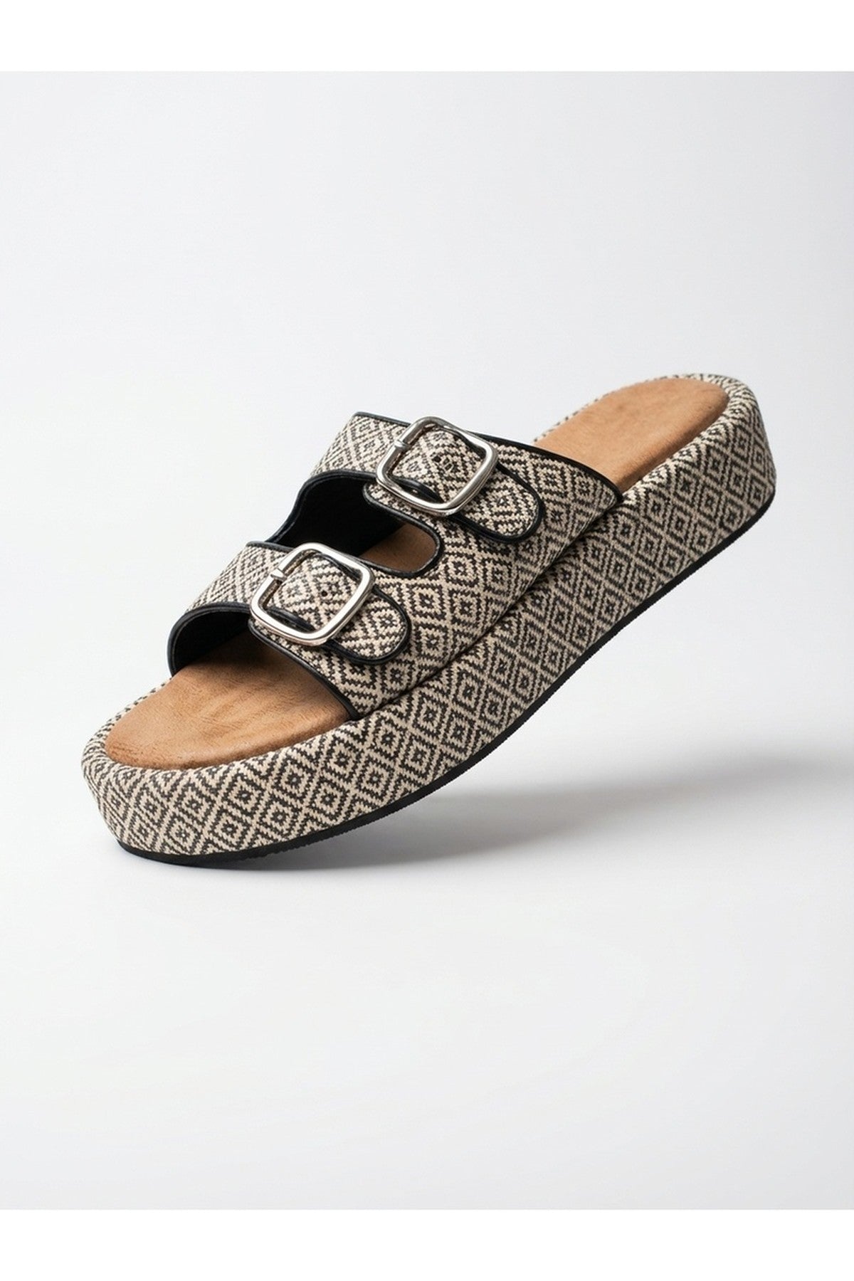 Black iKrush Black Vera Diamond Pattern Platform Sandals, Image 4 of 7