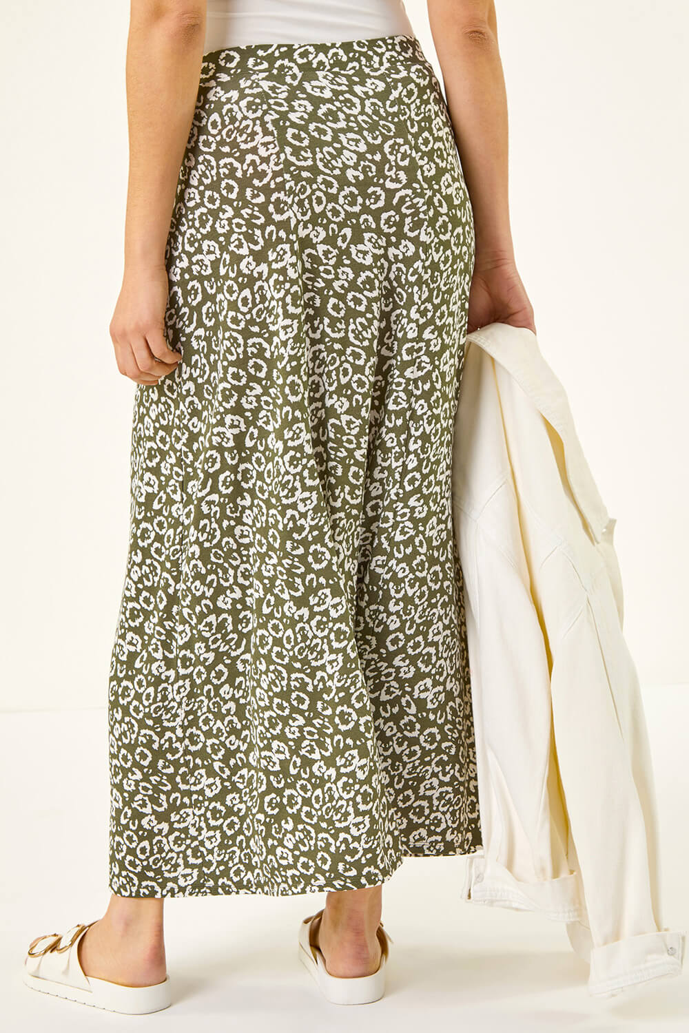 Khaki Leopard Print Midi Skirt, Image 4 of 6
