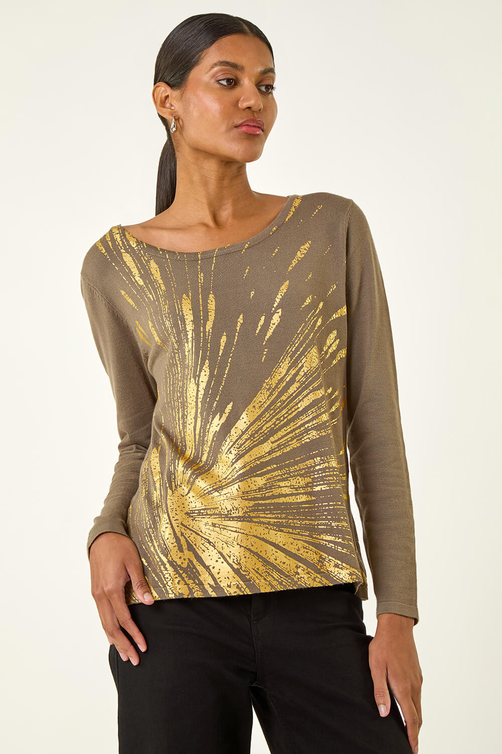Olive Metallic Foil Print Knit, Image 5 of 5