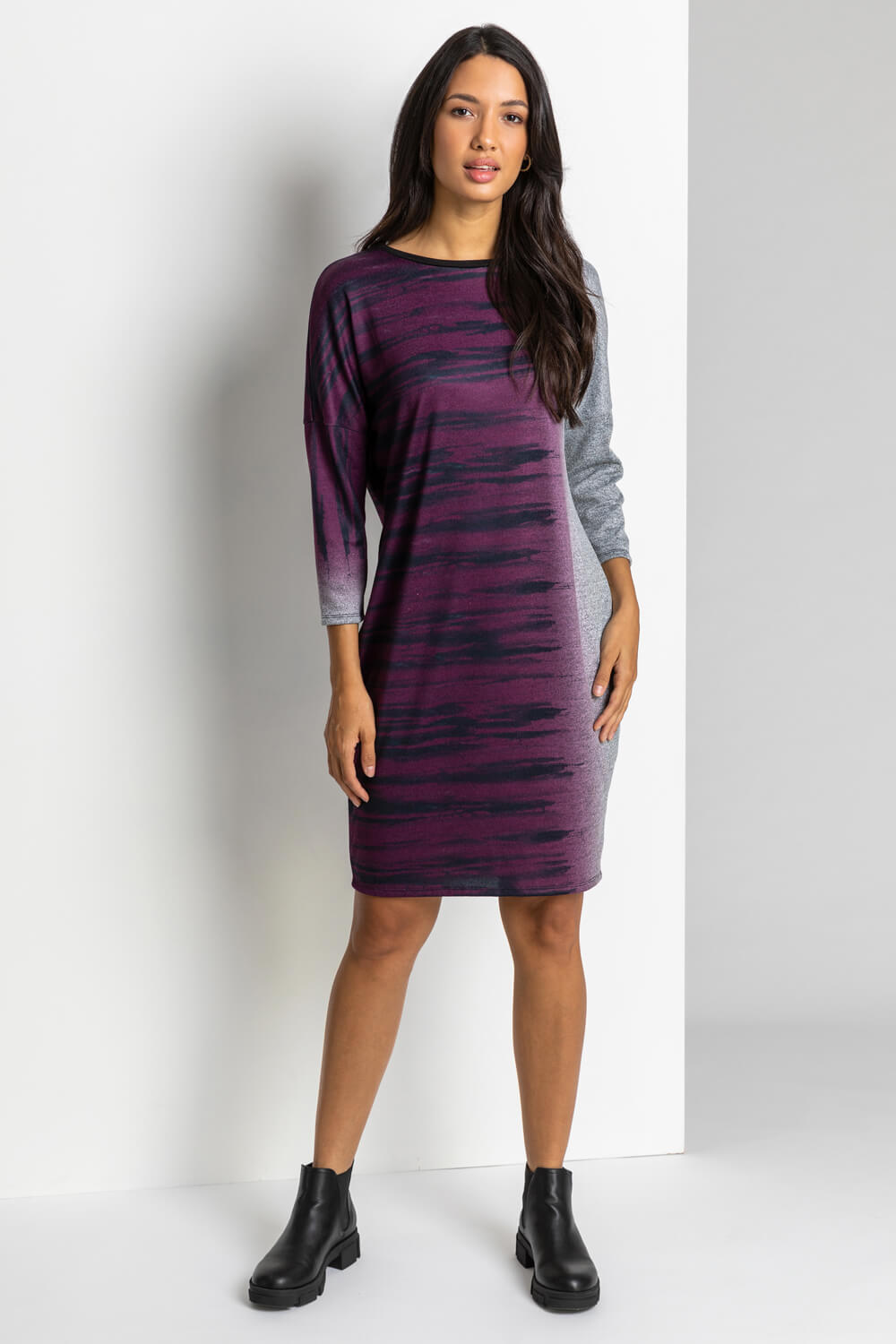 Purple Ombre Animal Print Slouch Dress, Image 4 of 5