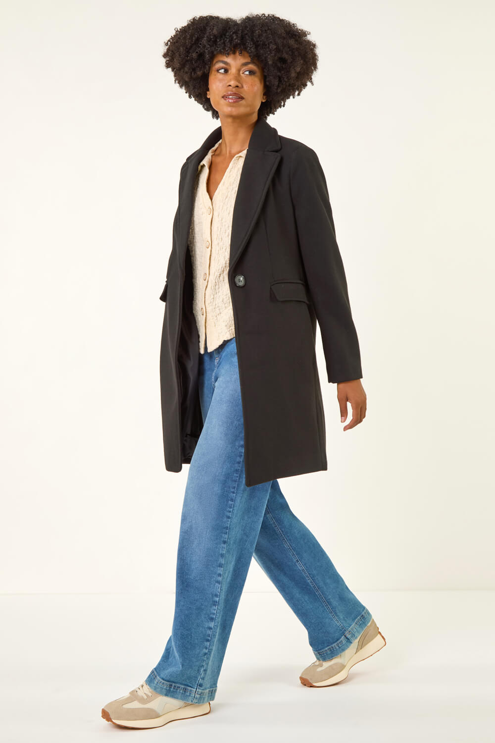 Black Tailored Longline Coat, Image 3 of 5