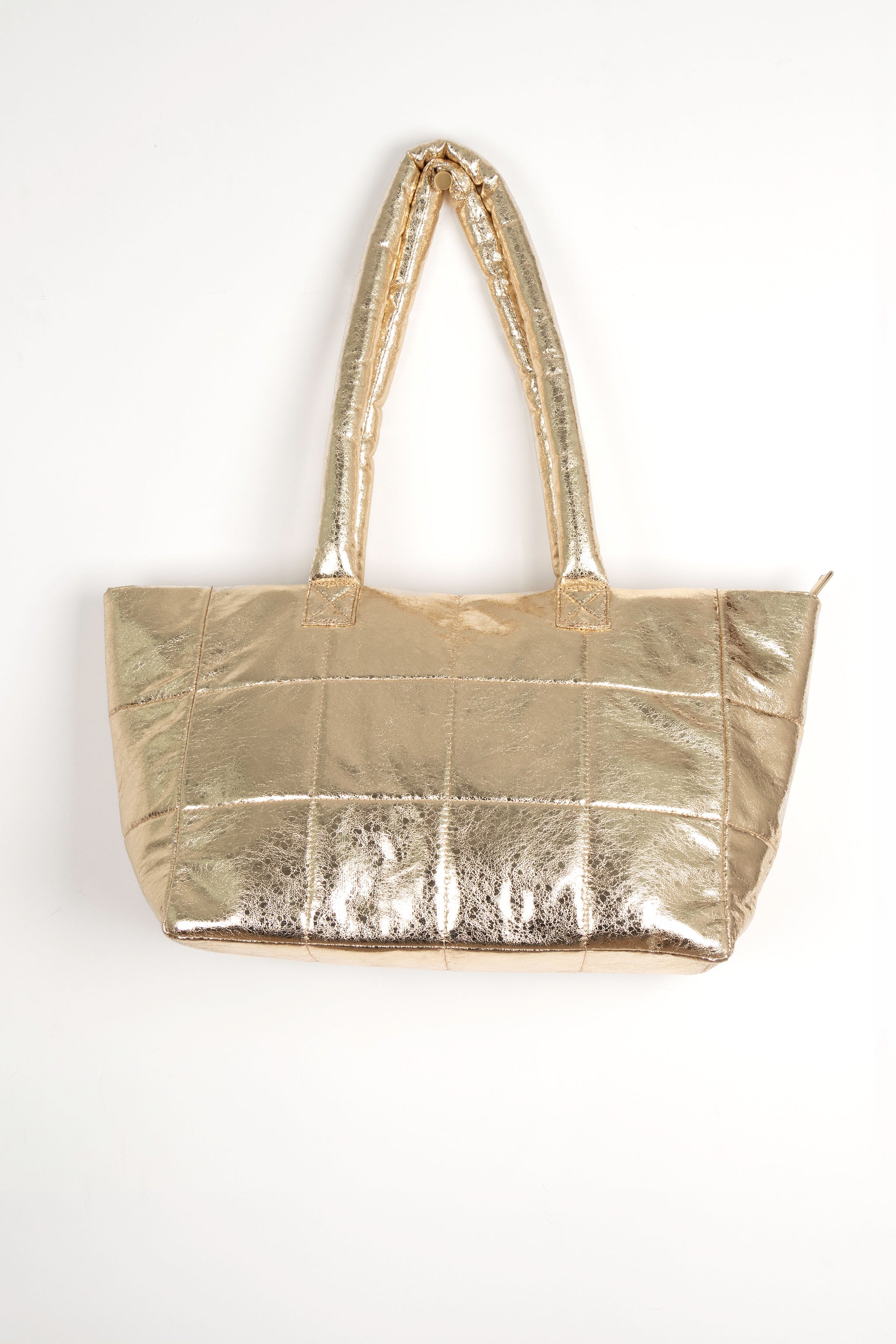 Black Quilted Metallic Faux Leather Tote Bag