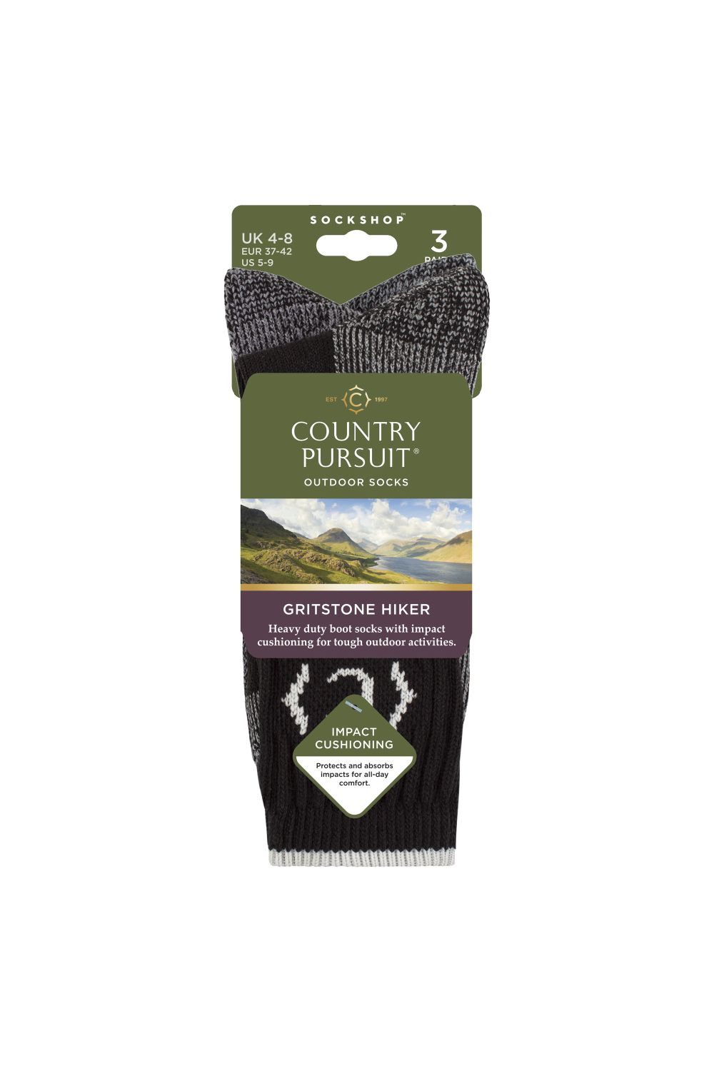 Black 3 Pairs Heavy Duty Cushioned Hiking Socks, Image 2 of 3