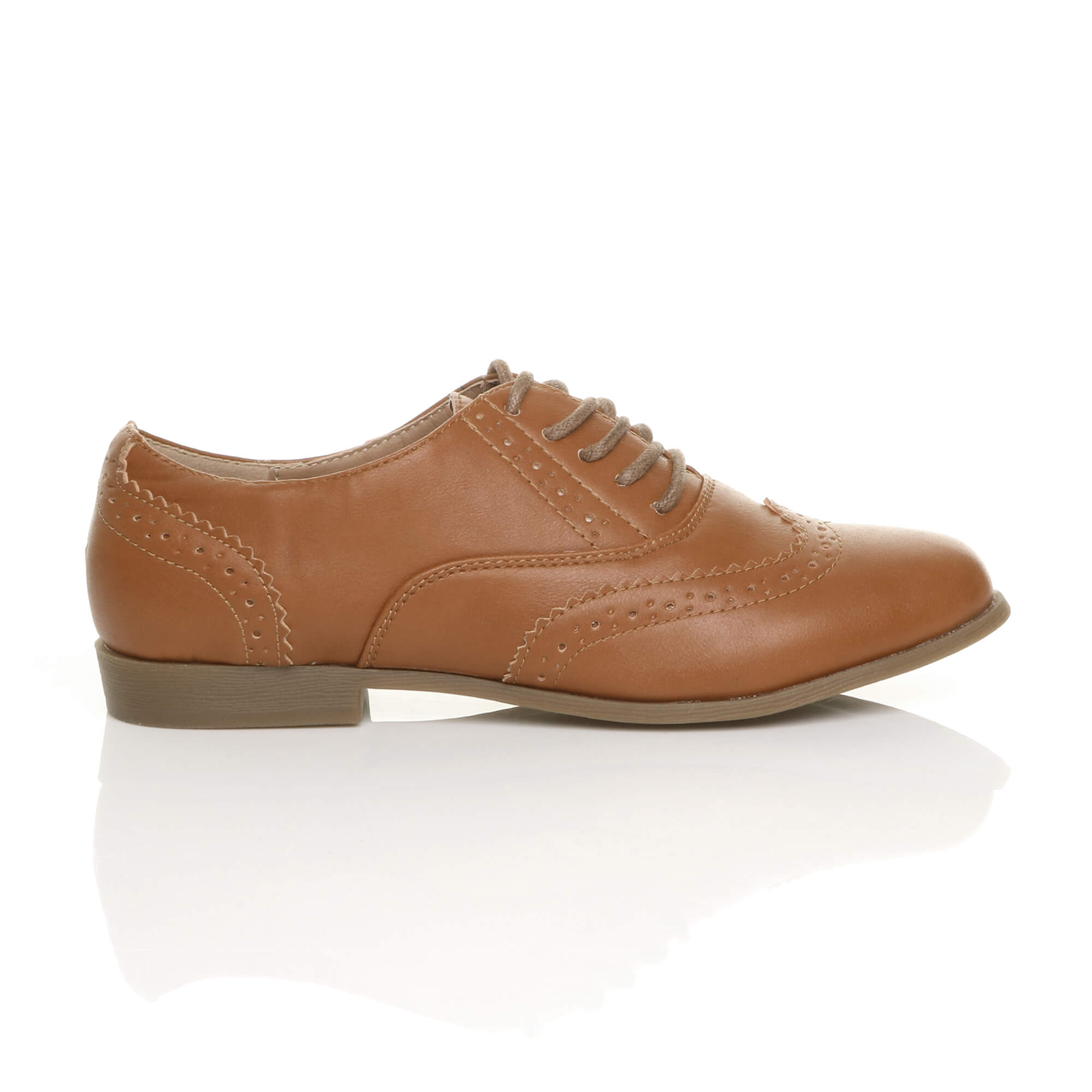Tan AJVANI Tan Flat Lace Up Oxfords Brogues, Image 2 of 6