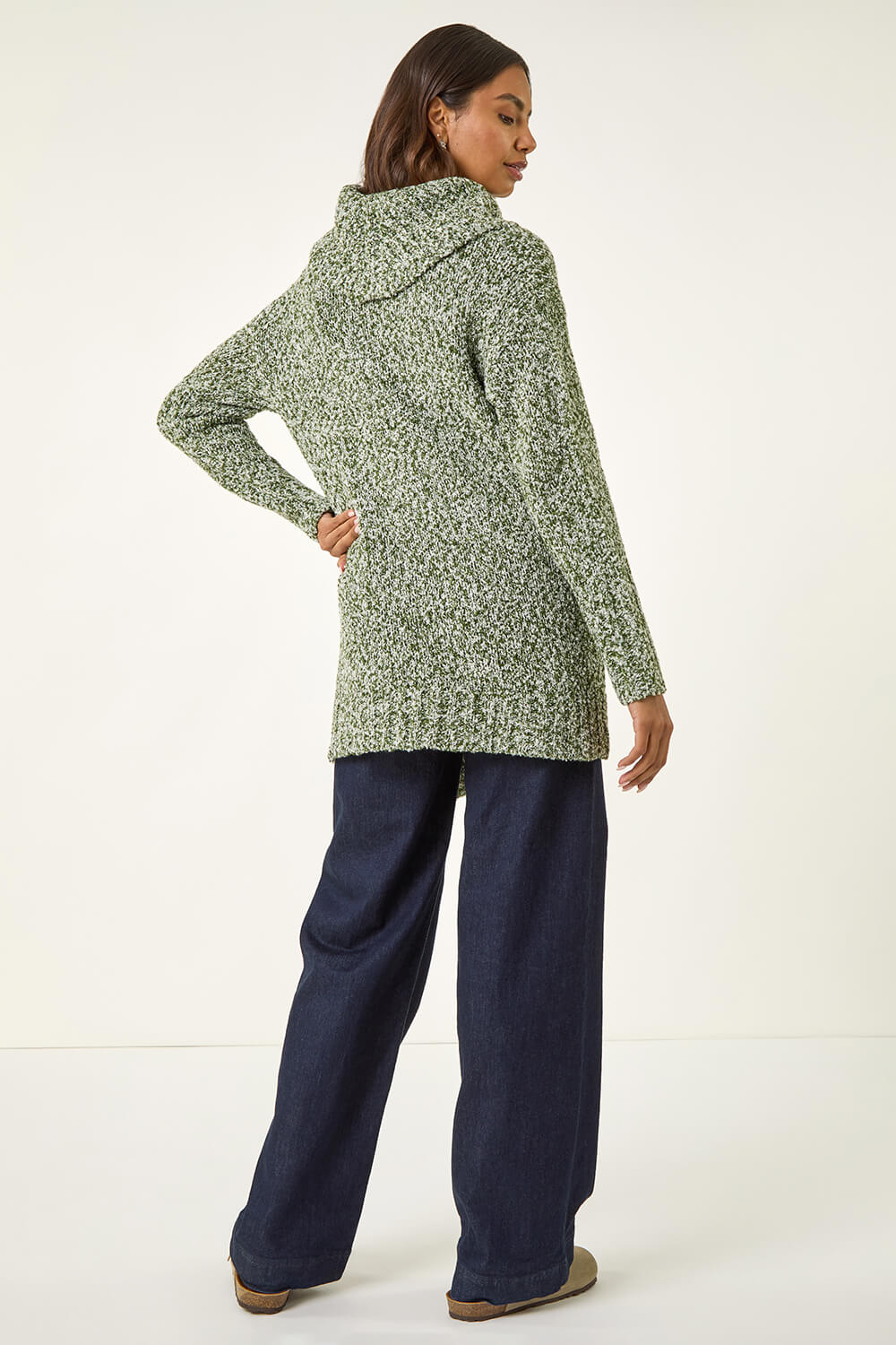 Green Roll Neck Button Detail Jumper, Image 4 of 5