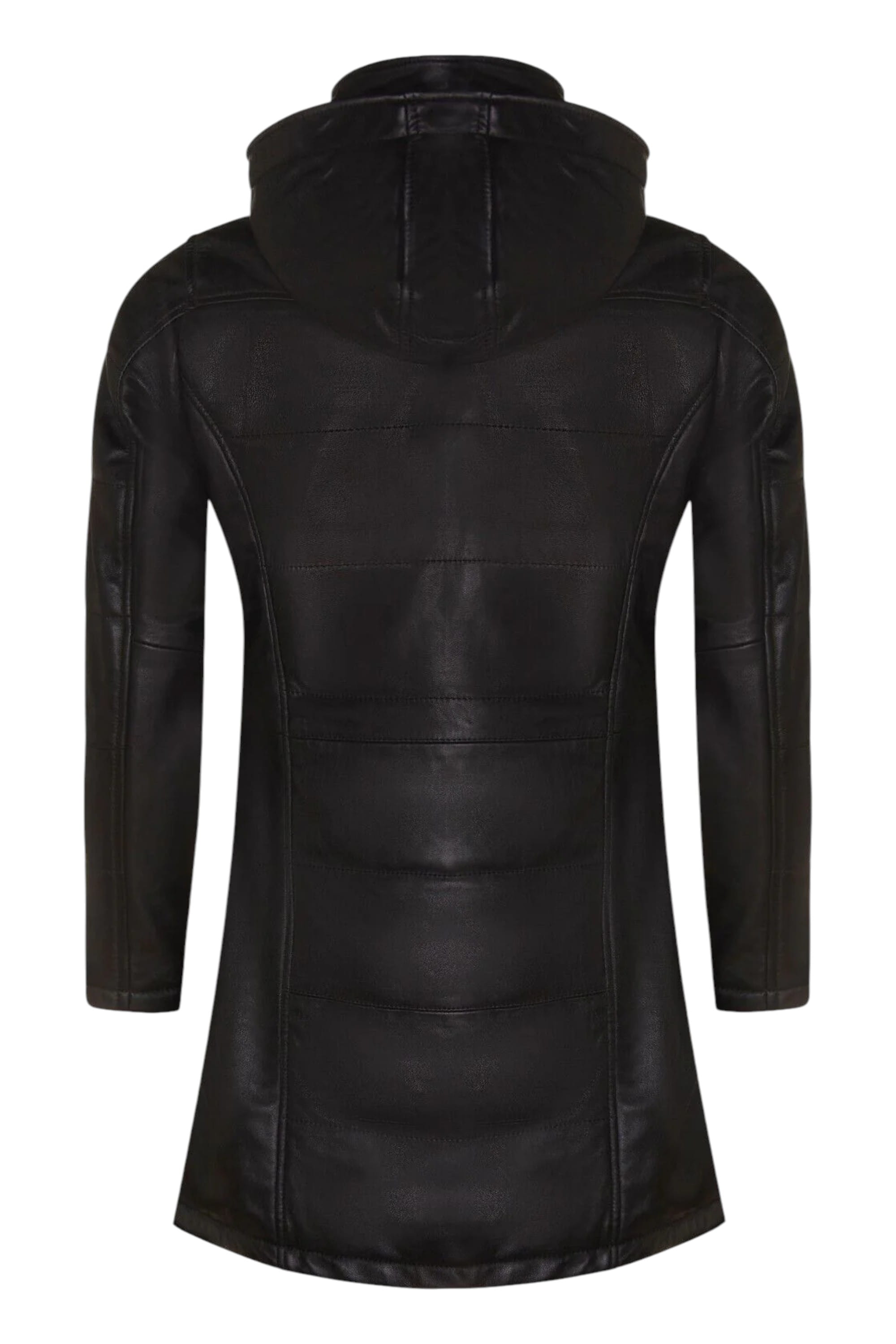Black Womens Leather Quilted Parka Coat -Allen, Image 5 of 6