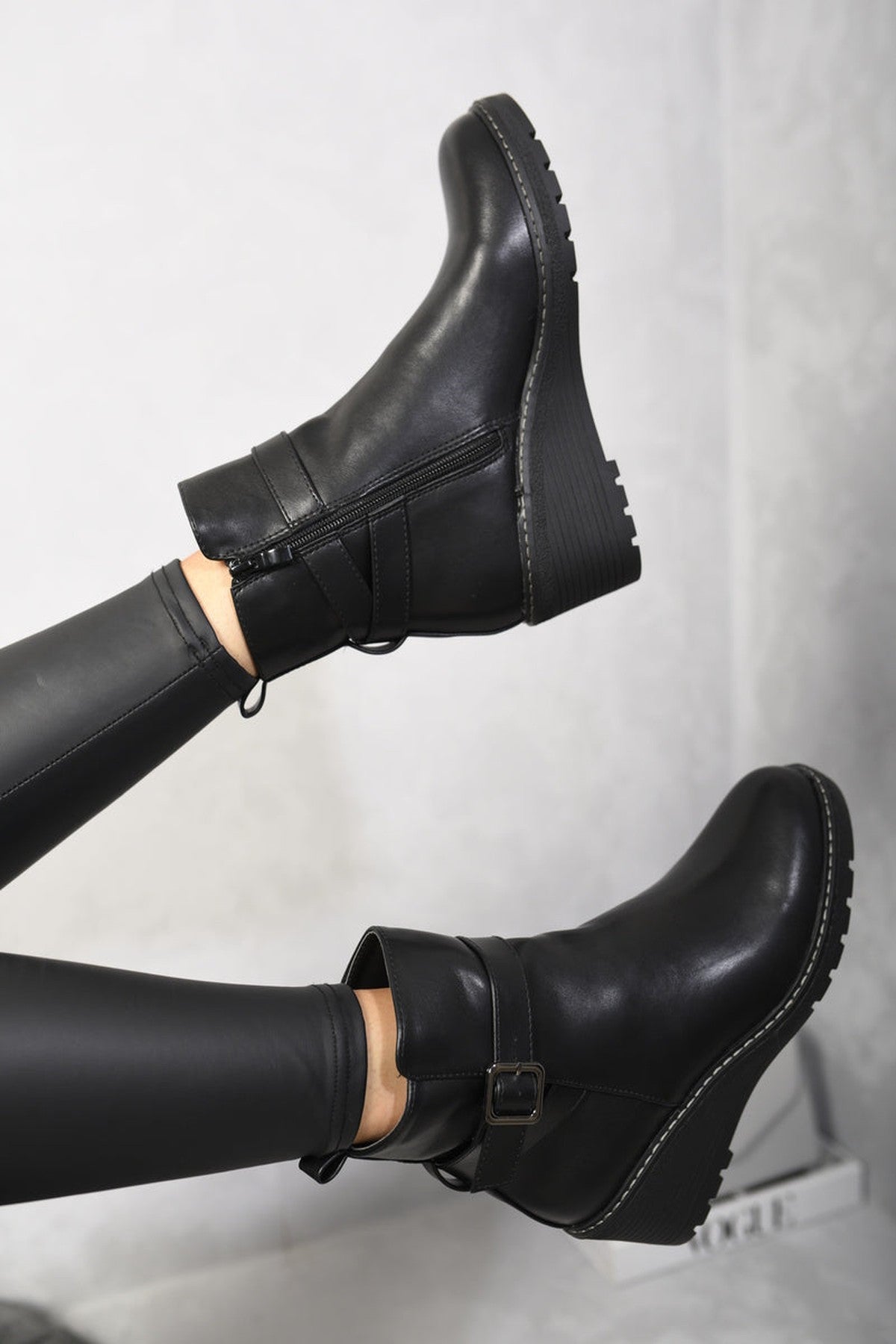 Black Isabel Side Zip Low Wedge Chelsea Ankle Boots, Image 3 of 4