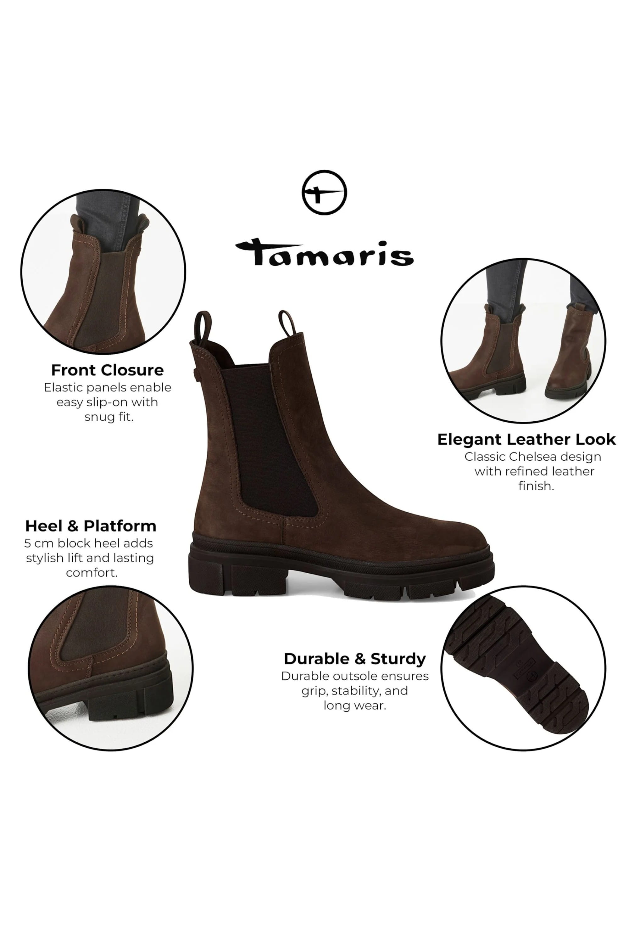 Brown Tamaris Womens Mocca High Chelsea Boots, Image 2 of 8