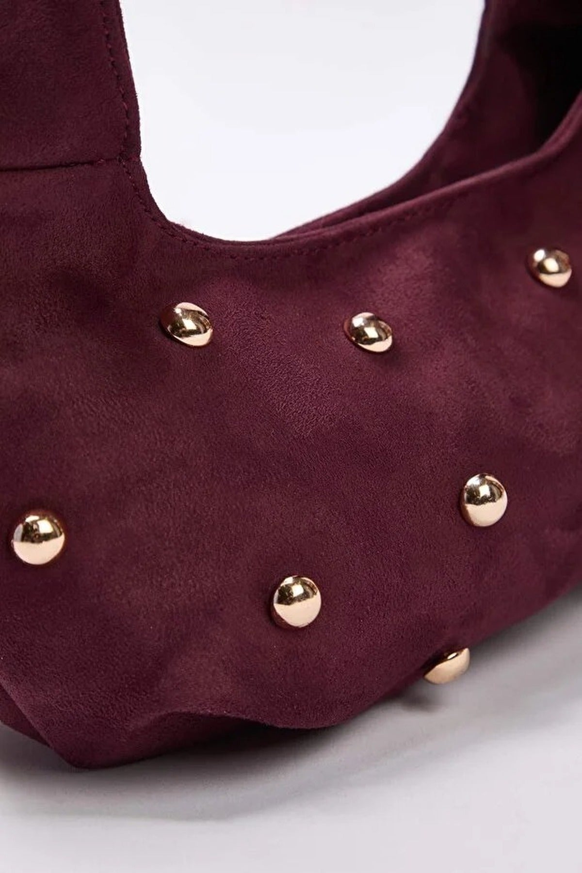 Burgundy Studded Suede Hobo Shoulder Bag, Image 4 of 4