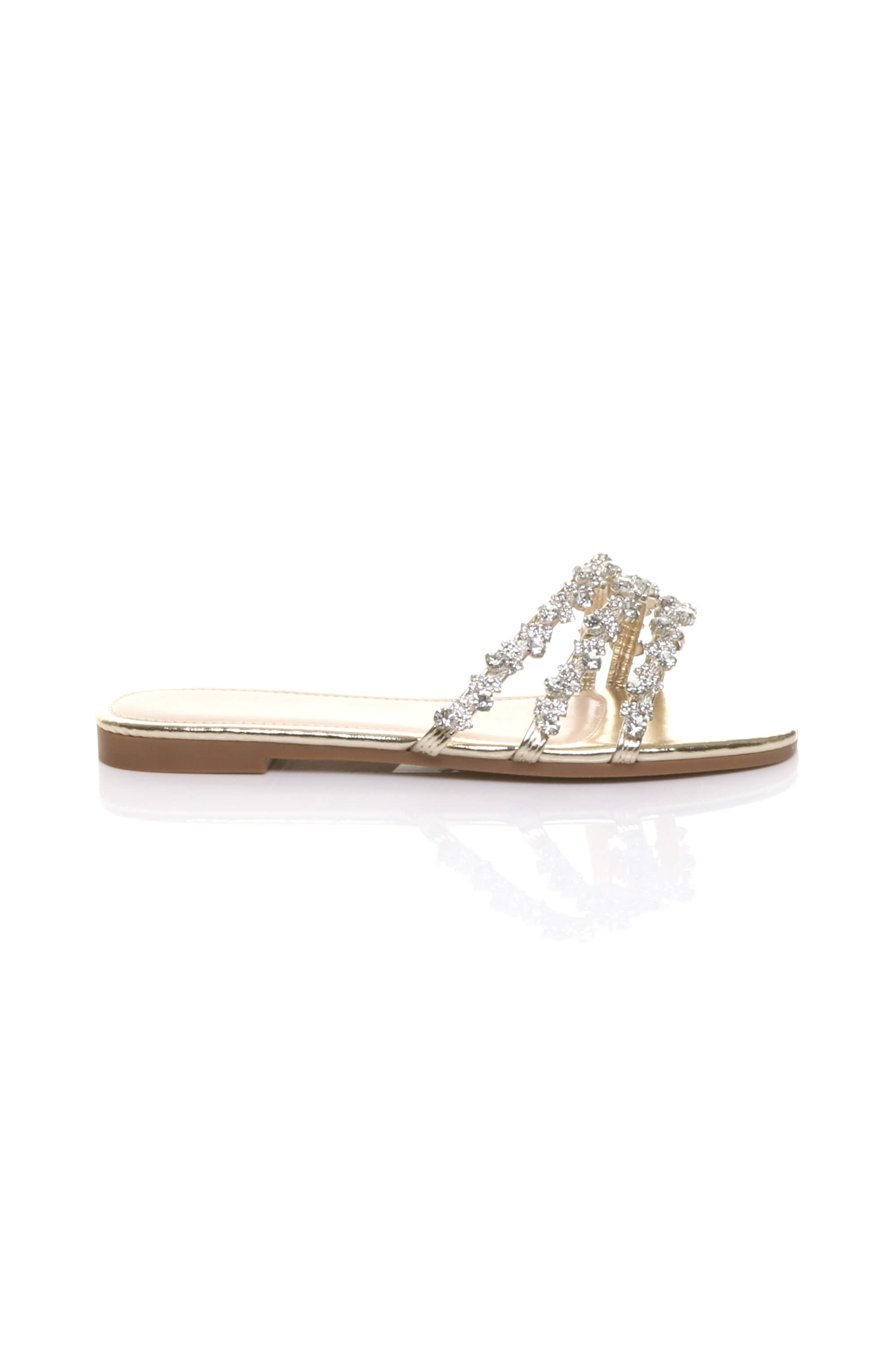 Gold Flat Diamante Sandals Flip Flops Sliders, Image 2 of 4