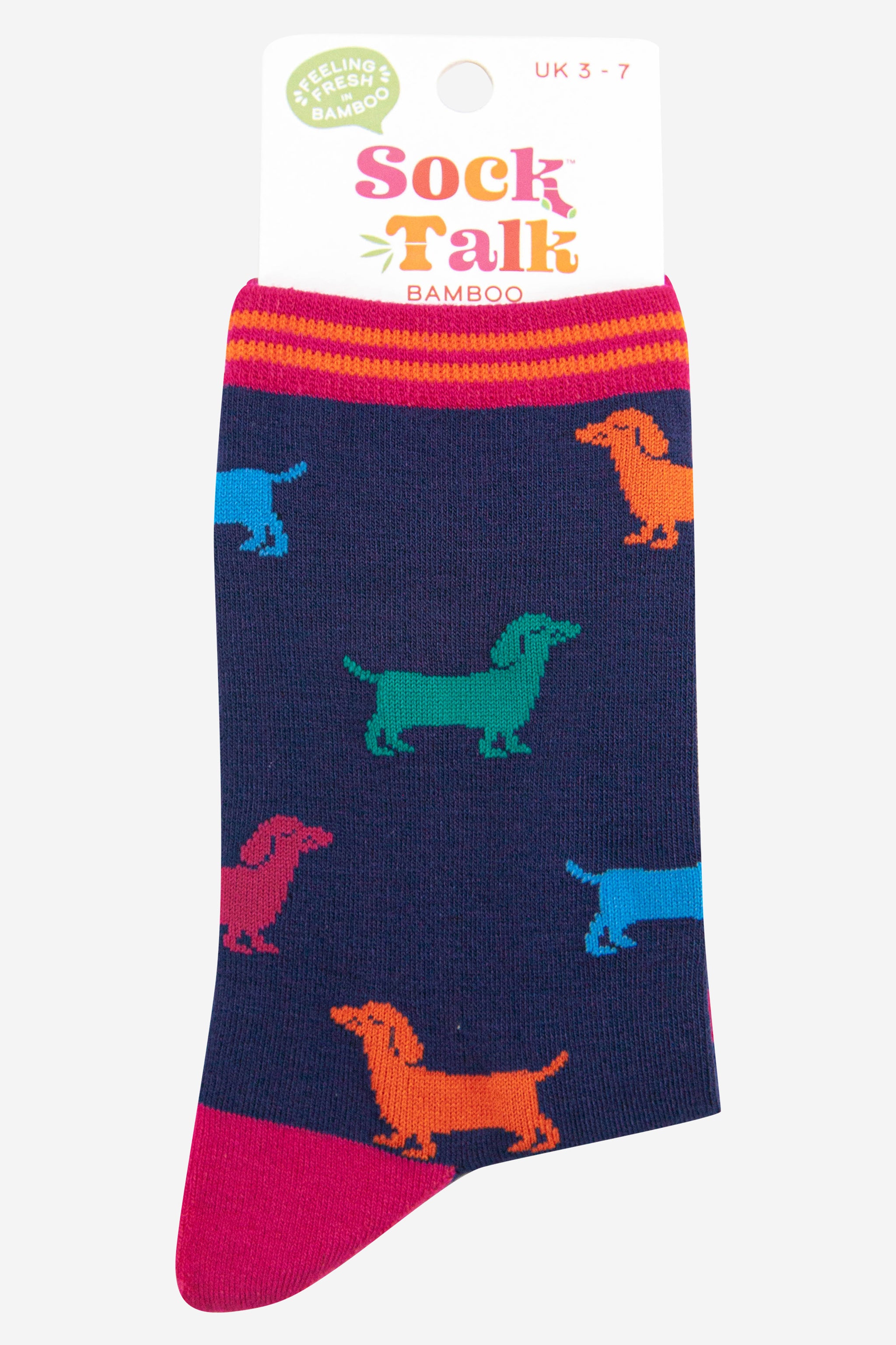 Navy Blue Sausage Dogs Multicoloured Bamboo Socks, Image 3 of 3