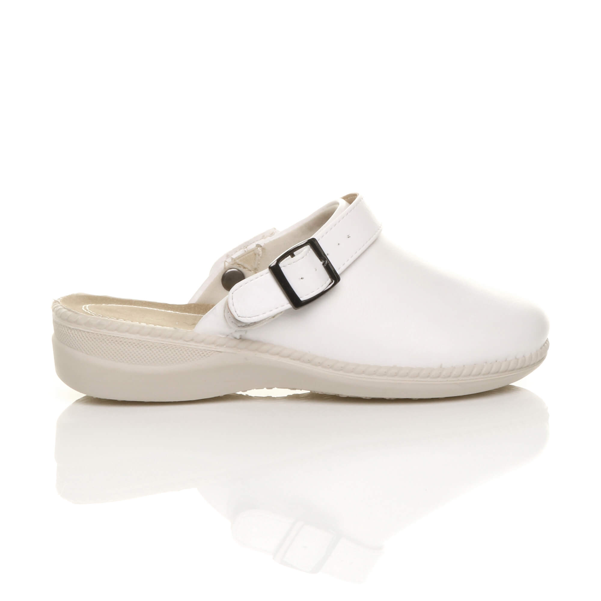 White AJVANI White Low Wedge Slingback Clogs Mules, Image 2 of 6