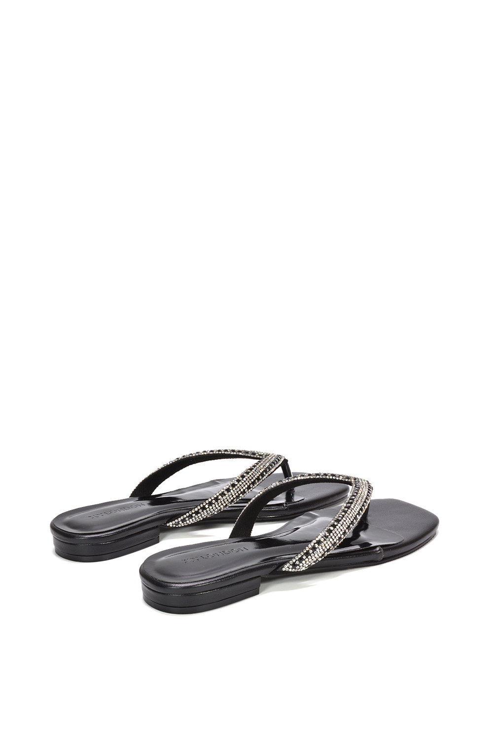 Black 'Blake' Flat Slip On Diamante Sandals With Thong Strap, Image 4 of 6
