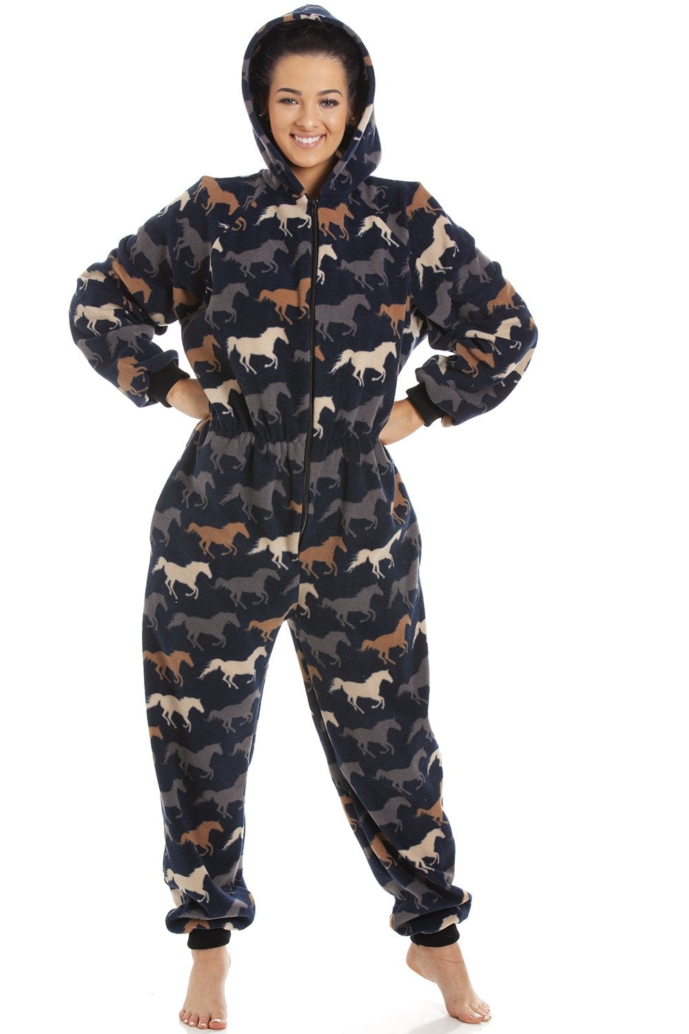 Navy Camille Lingerie Navy Supersoft Multicoloured Horse Print Onesie, Image 1 of 5
