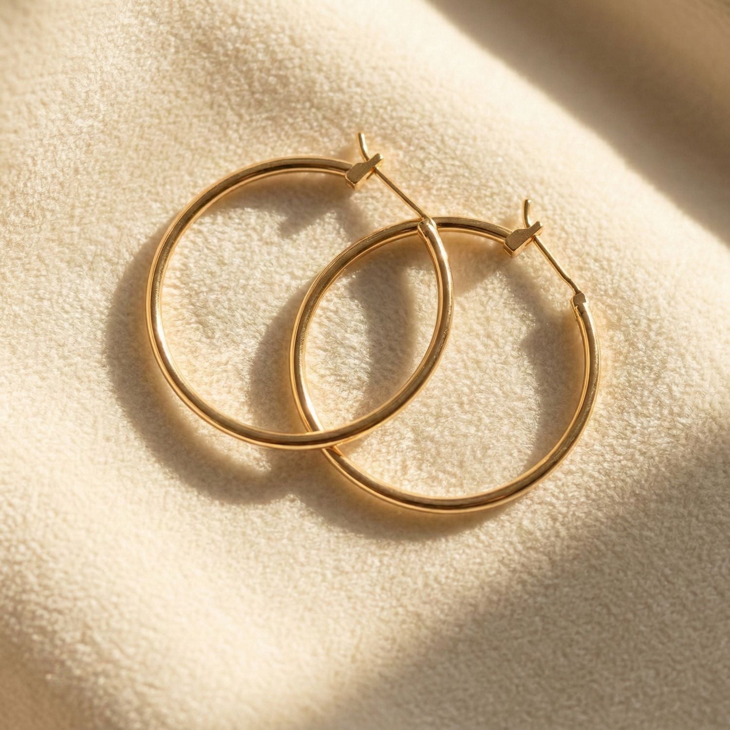 Gold Classic Plain Gold Plated Hoop Earrings, Image 1 of 5