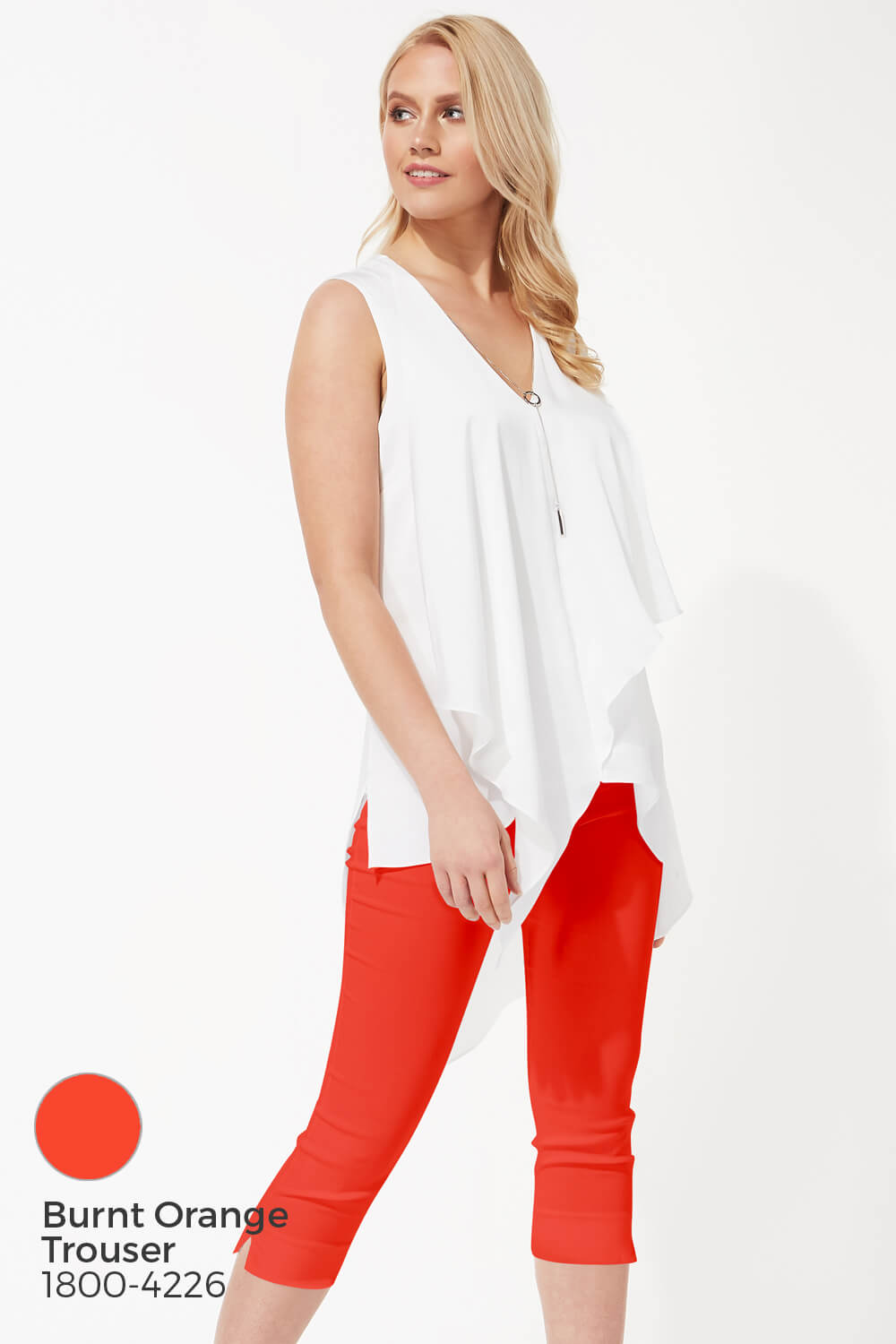 Ivory  Sleeveless Asymmetric Necklace Trim Top , Image 5 of 8