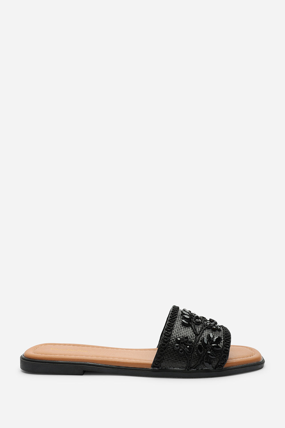 Black Karter Embellished Canvas Slide On Sandals, Image 3 of 6