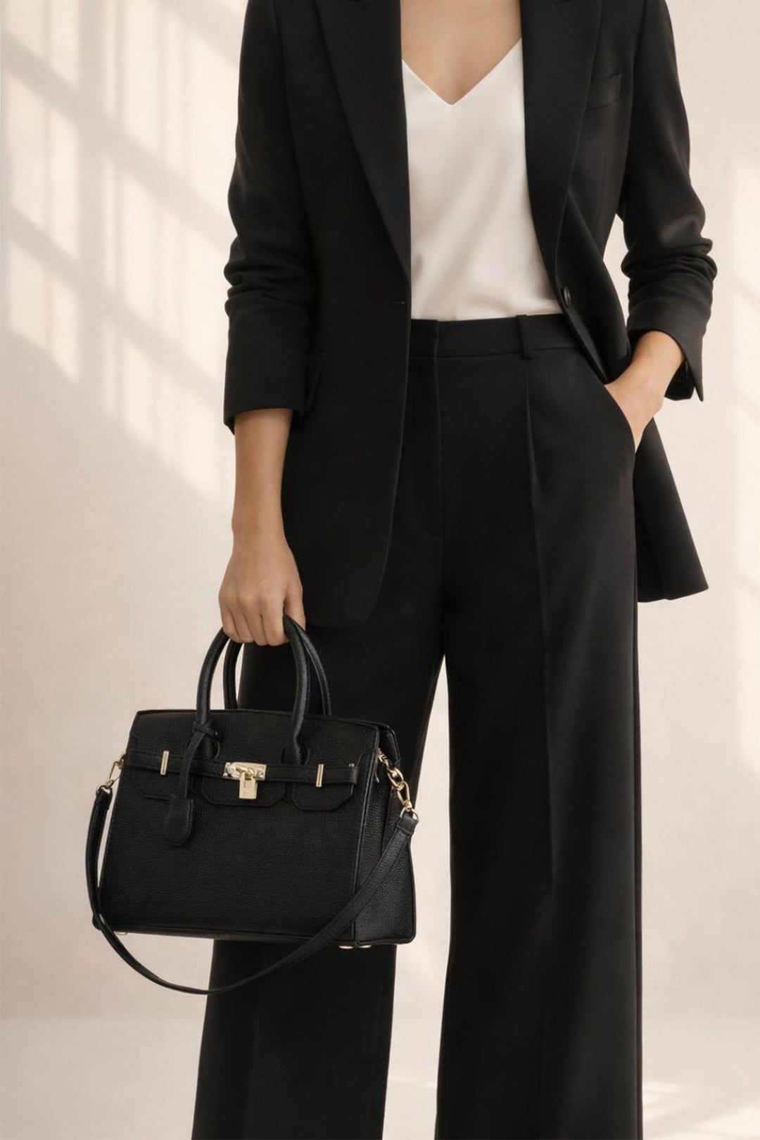 Black Top Handle Satchel Handbag, Image 1 of 5