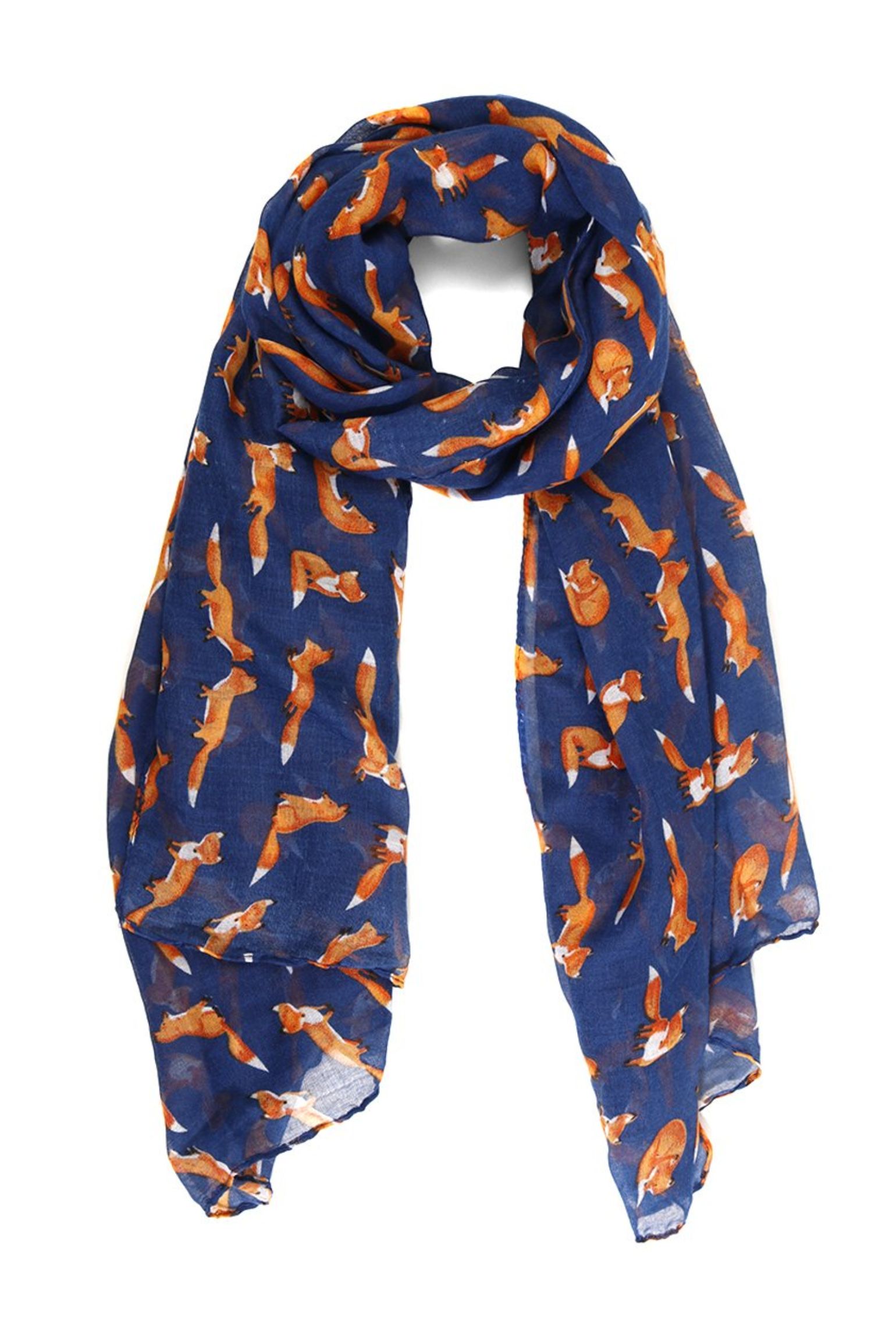 Blue Woodland Fox Lightweight Scarf, Image 2 of 2