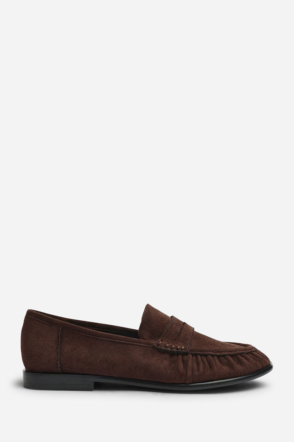 Dark Brown Charleigh Ruched Detail Flat Penny Loafers, Image 2 of 7