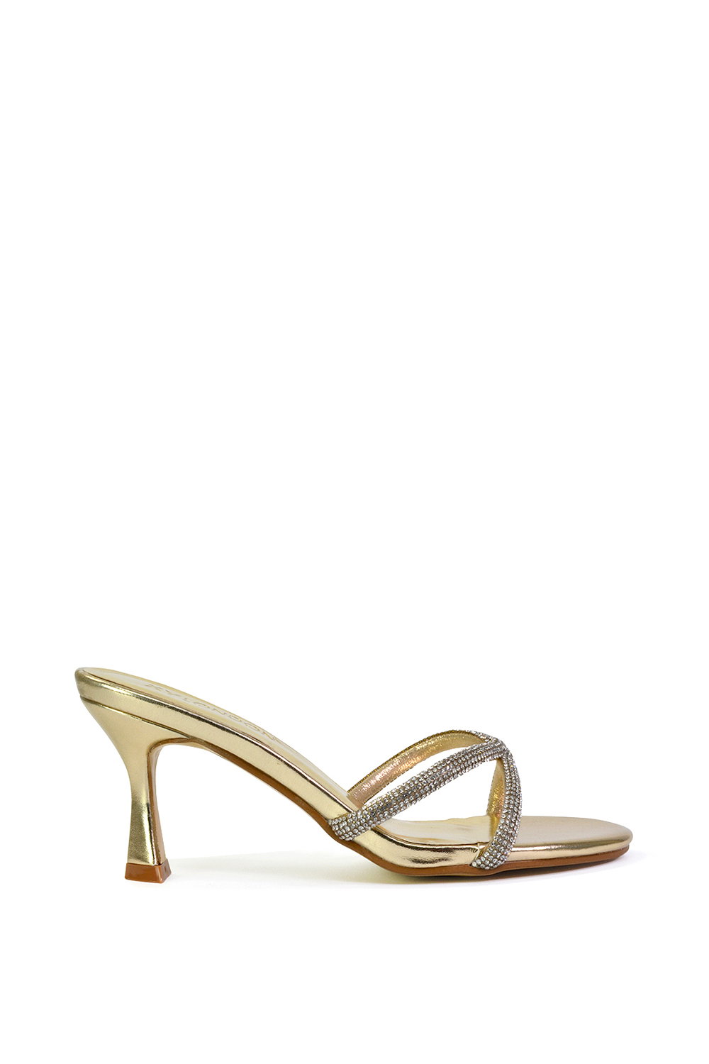 Black 'Abby' Strappy Diamante Stiletto Heel Sandal Mules