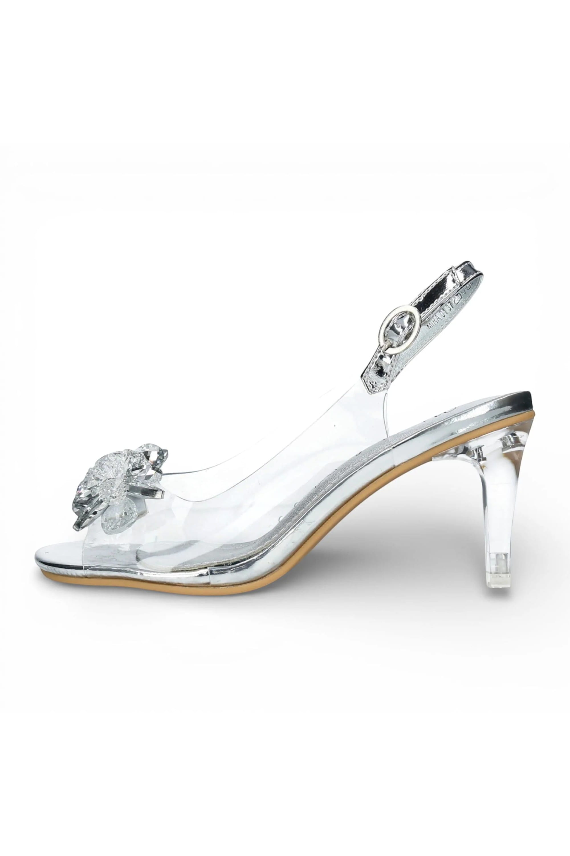 Silver Women’s Crystal Heel Sandals - Mira 01, Image 5 of 7
