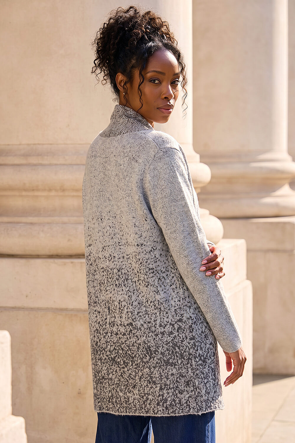 Grey Shimmer Long Cardigan, Image 4 of 4