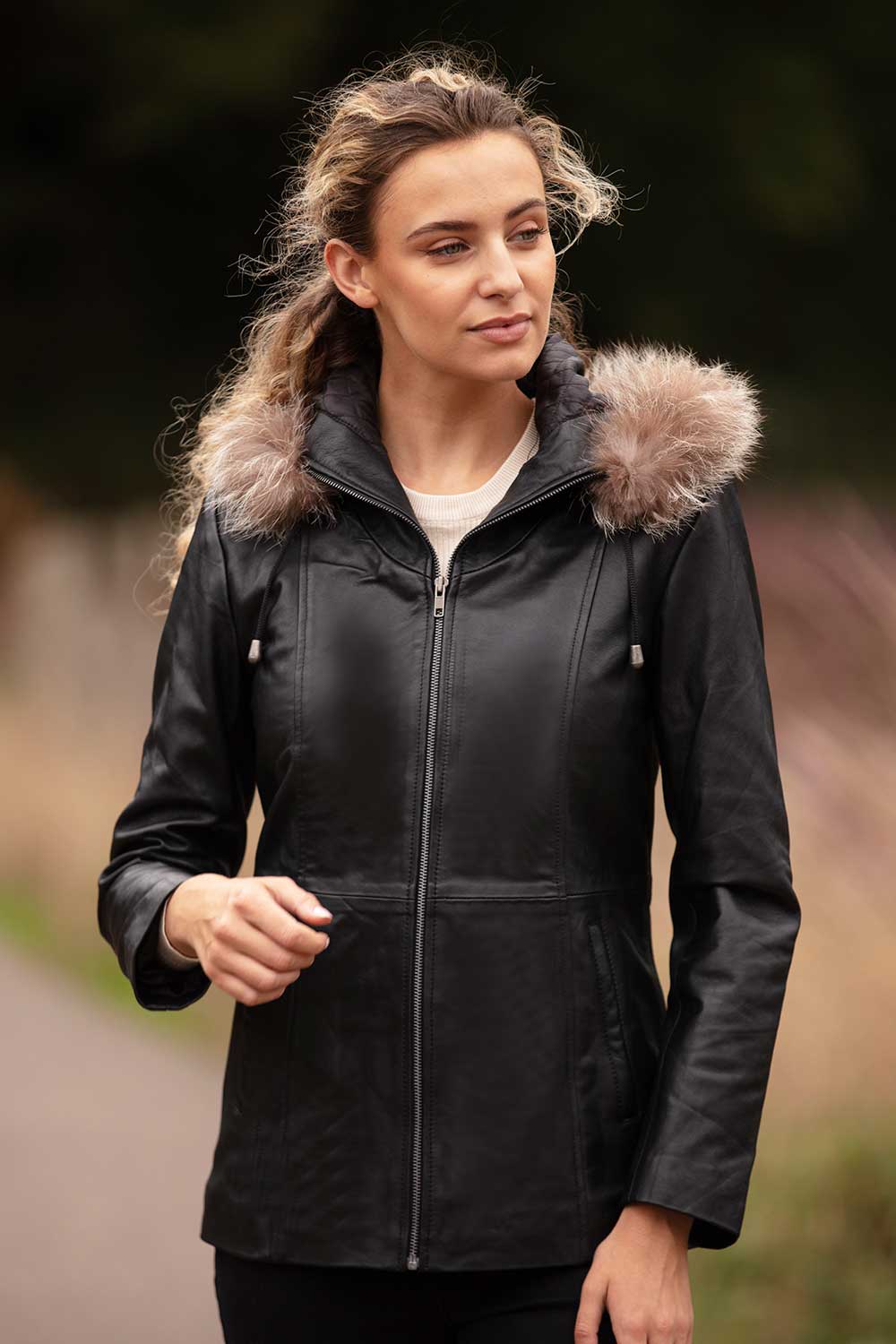 Black Real Leather Hooded Jacket With Fur