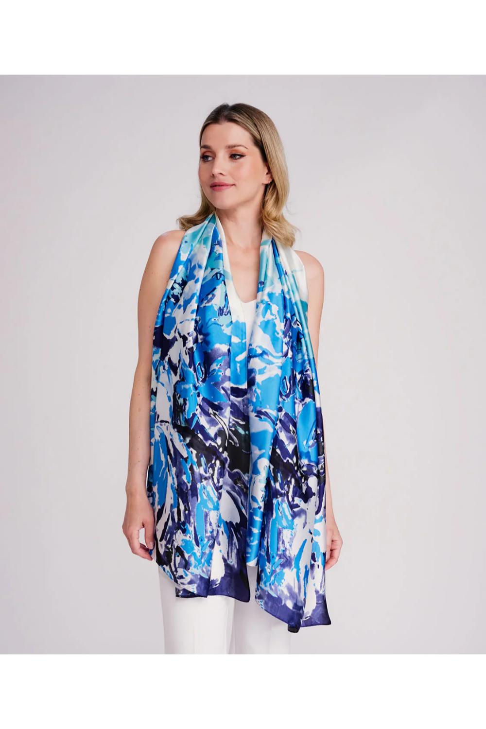 Royal Blue Pia Rossini Royal Blue Iris - Abstract Floral Satin Scarf, Image 1 of 2