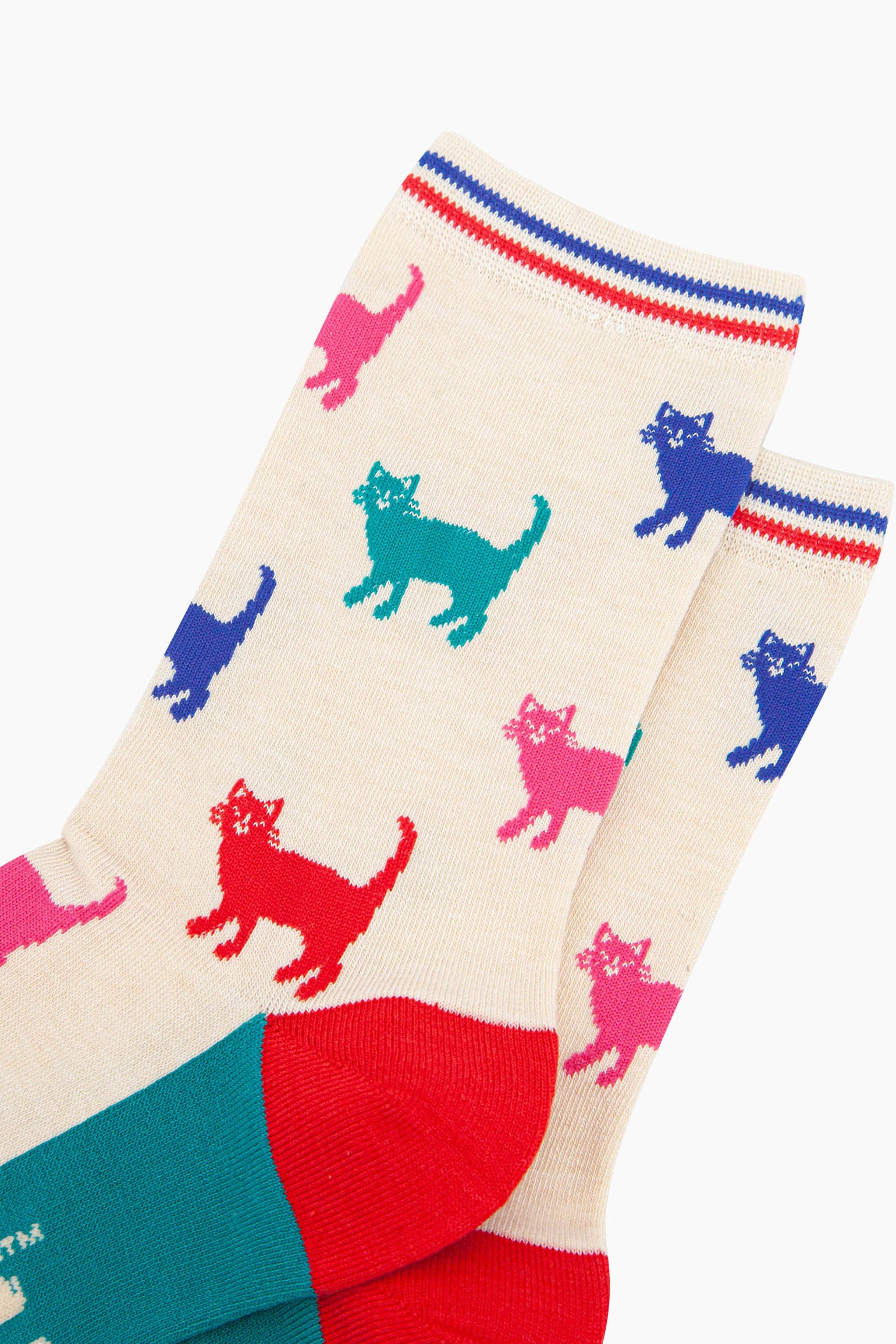Cream Bamboo Socks - Cream/Multi Cats, Image 3 of 4