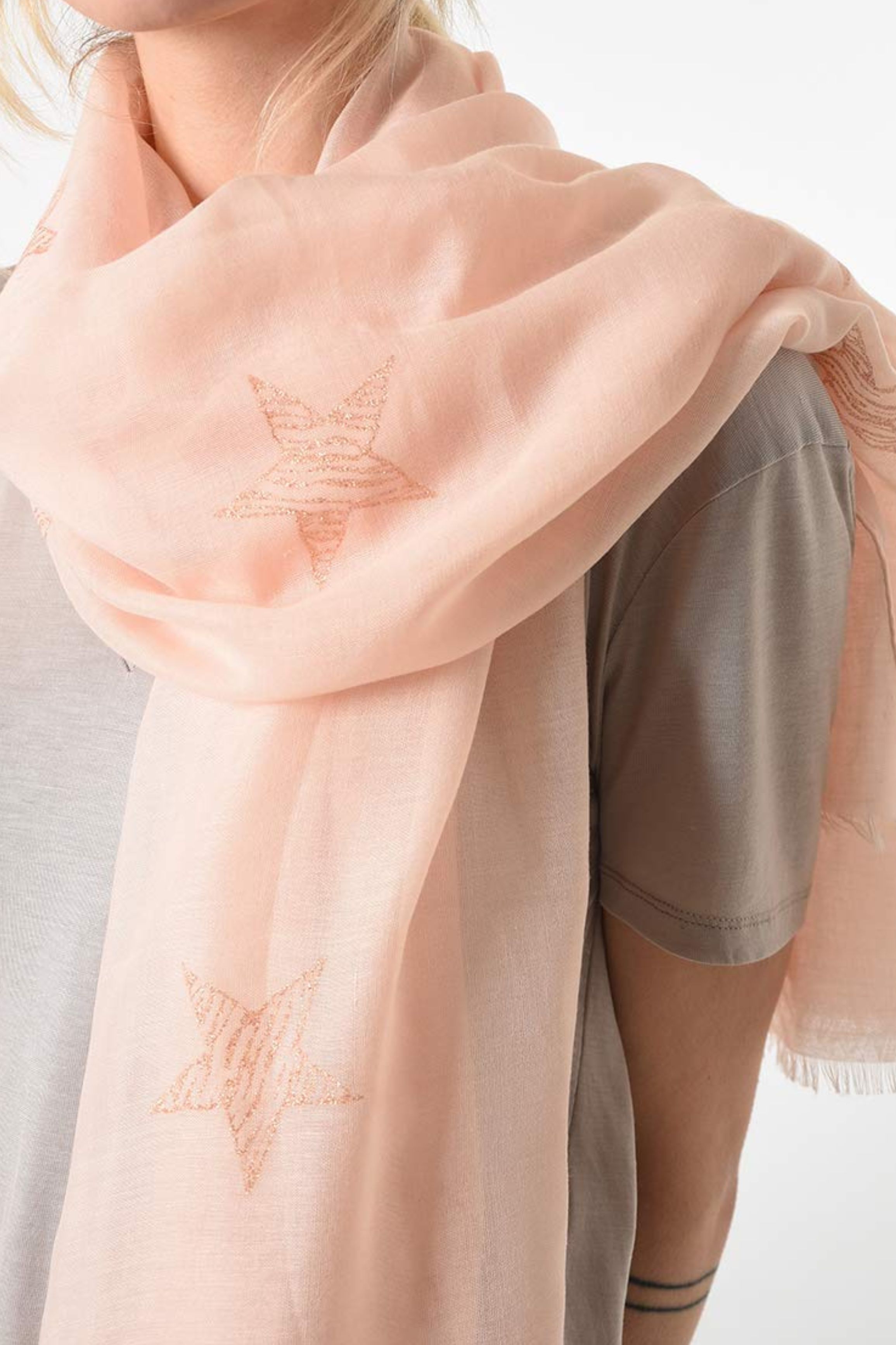 Light Pink Rose Gold Glitter Star Lightweight Scarf, Image 2 of 3