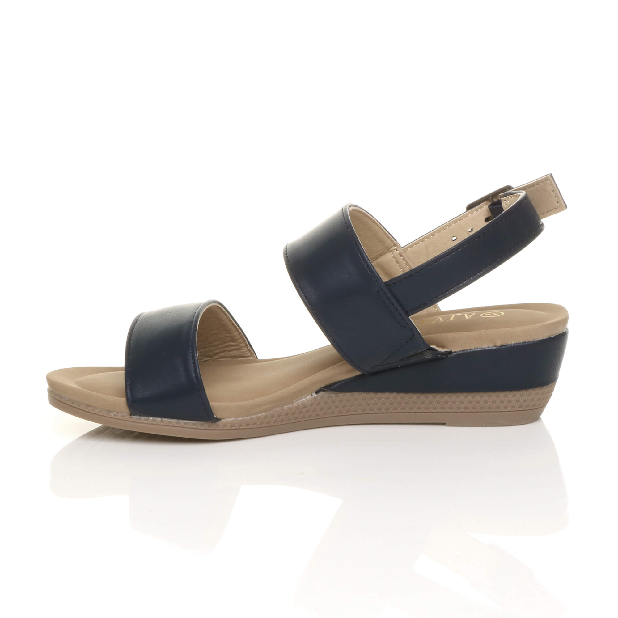 Navy Blue AJVANI Navy Blue Mid Wedge Heel Strappy Slingback Sandals, Image 3 of 6