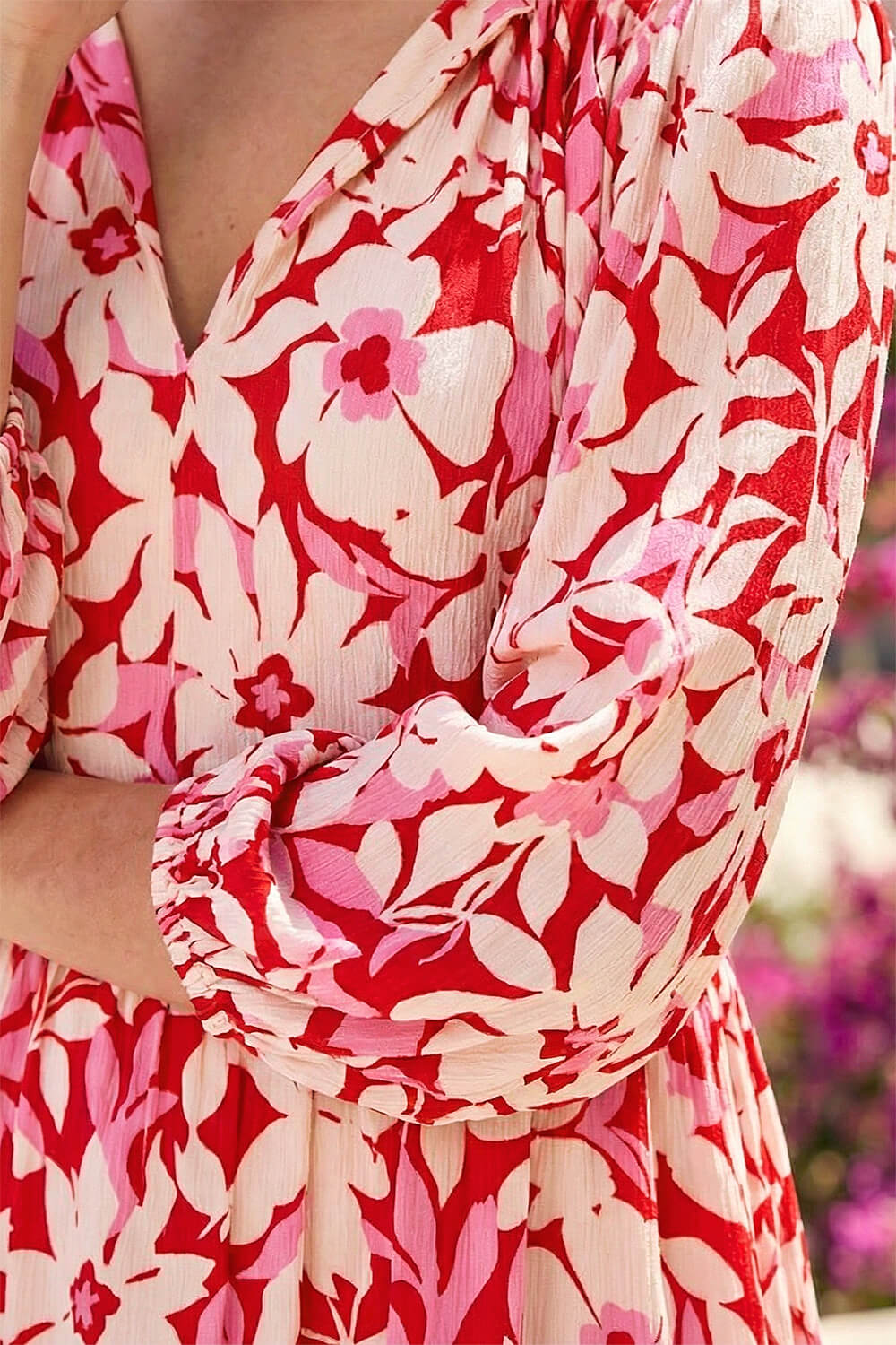 Pink Petite Floral V-Neck Tiered Dress , Image 5 of 4