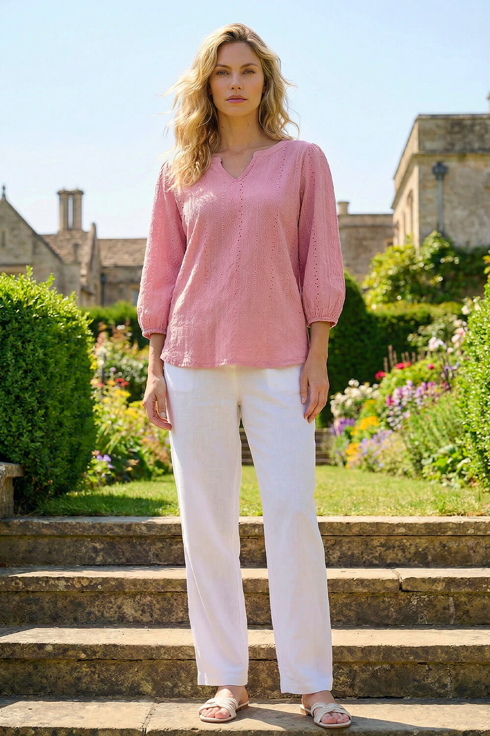 Rose Broderie Detail Tunic Top, Image 3 of 4