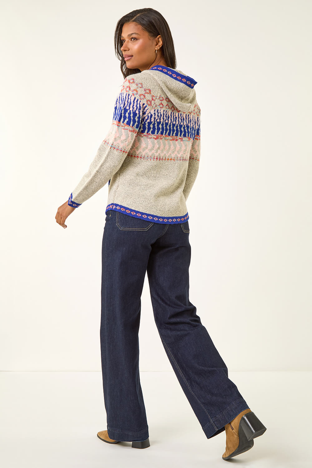 Light Grey Nordic Print Hooded Jumper, Image 4 of 5