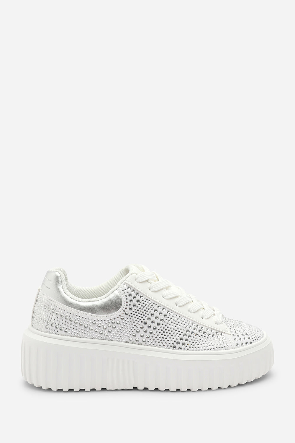 White Eliane' Lace Up Trainer with Diamante Pattern, Image 2 of 7