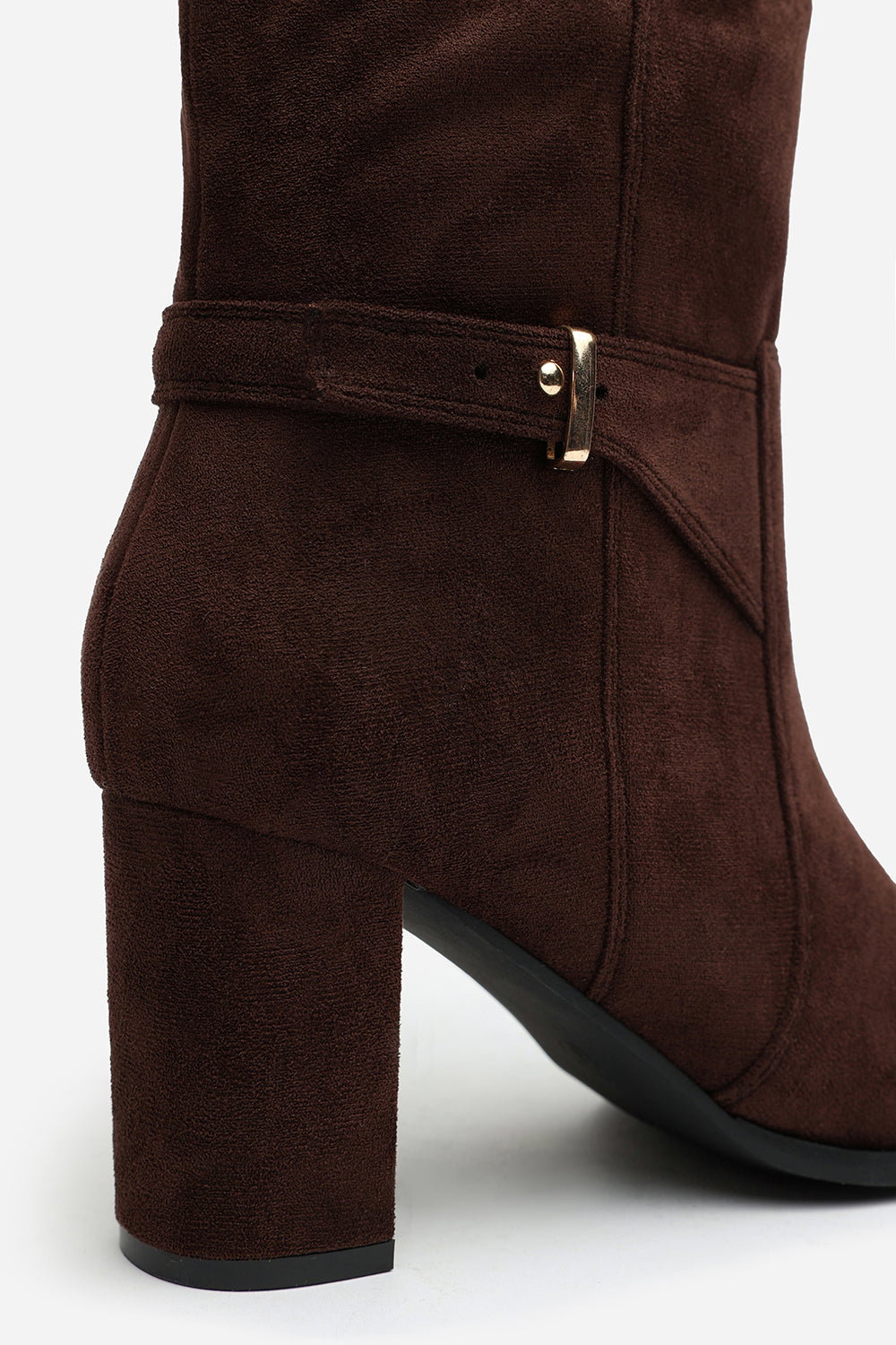Dark Brown 'Xenia' Knee High Heeled Boots With Side Zip, Image 4 of 6
