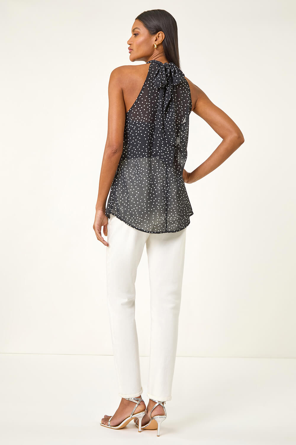 Black Spot Print High Neck Halter Top, Image 4 of 5
