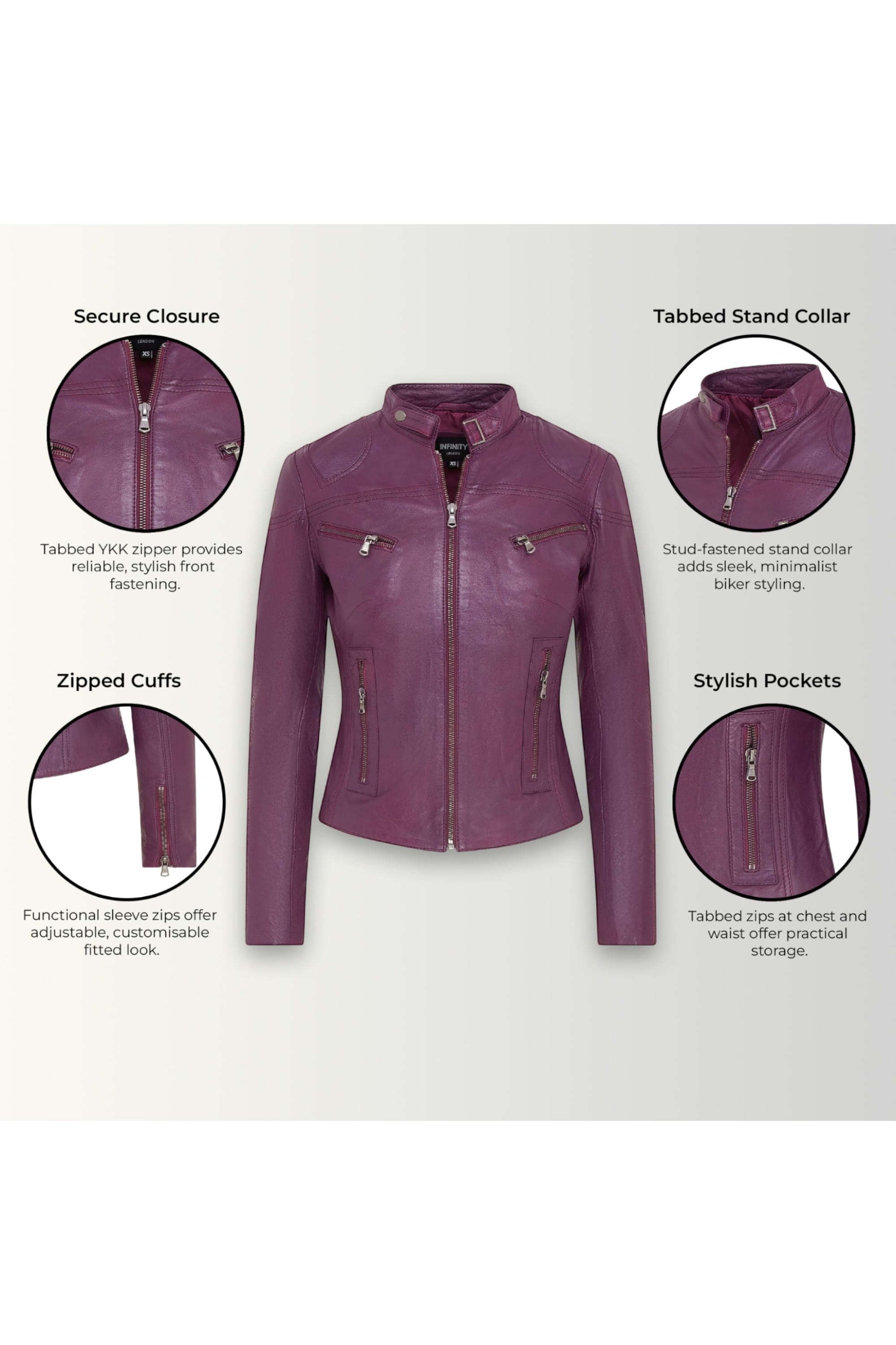 Purple Slim-Fit Leather Biker Jacket-Tulsa, Image 3 of 7