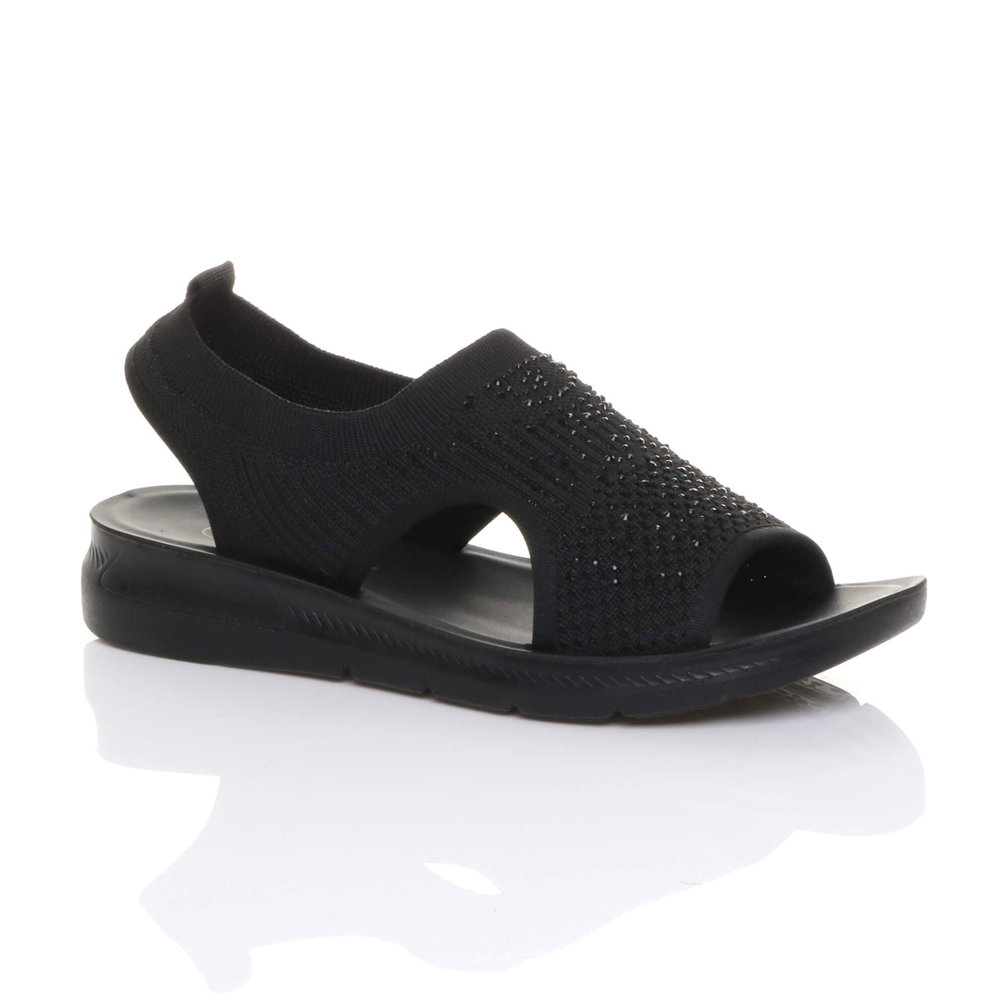 Black AJVANI Black Slingback Diamante Summer Holiday Comfort Sandals, Image 1 of 5