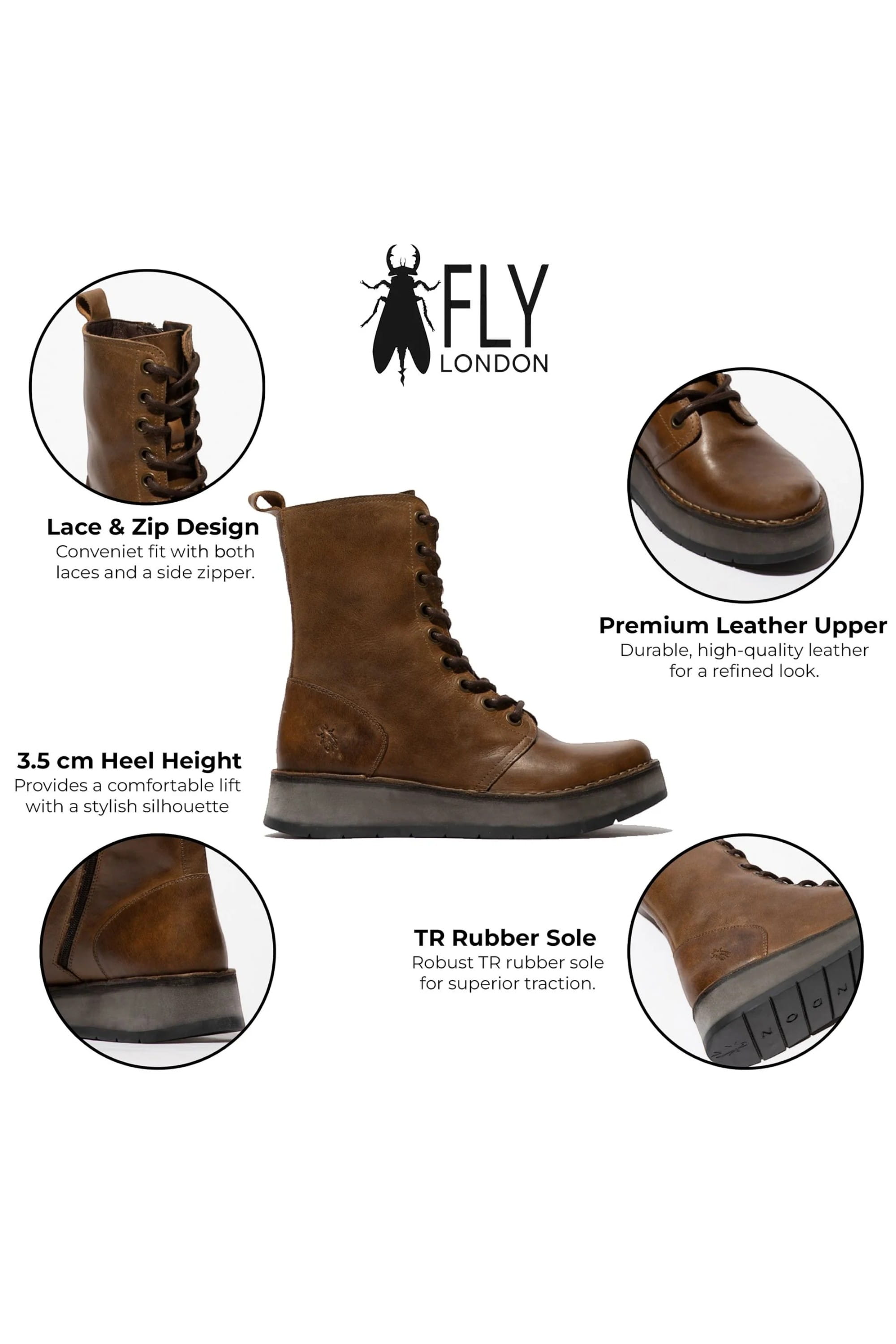 Brown Womens Leather Ankle Dress Boots-RAMI043, Image 3 of 5