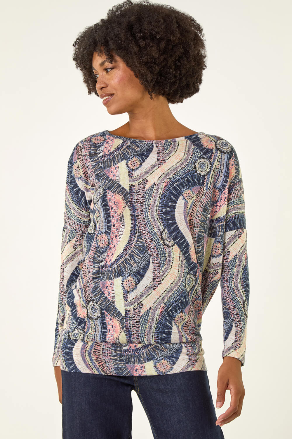 PINK Abstract Print Banded Hem Stretch Top, Image 5 of 5