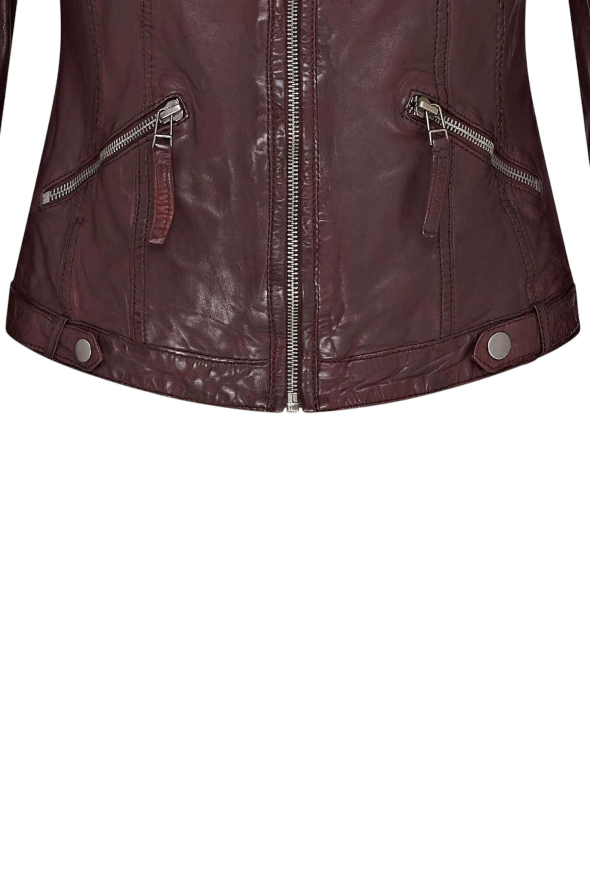Burgundy Womens Hooded Biker Jacket - Brazz, Image 5 of 5