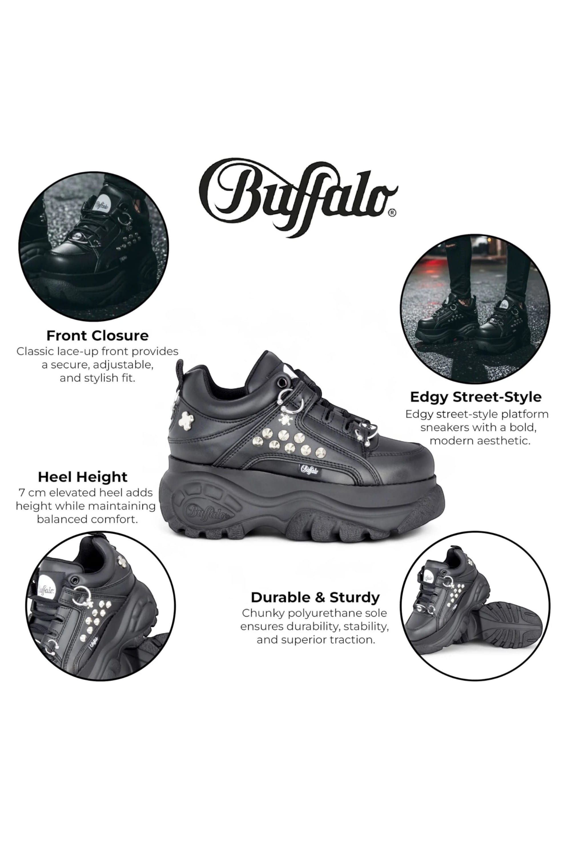 Black Womens Chunky Platform Trainers -1339-14, Image 3 of 6