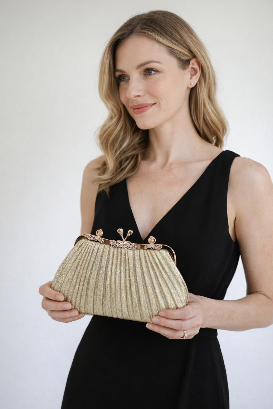 Black Glitter Metallic Fibre Clutch Bag