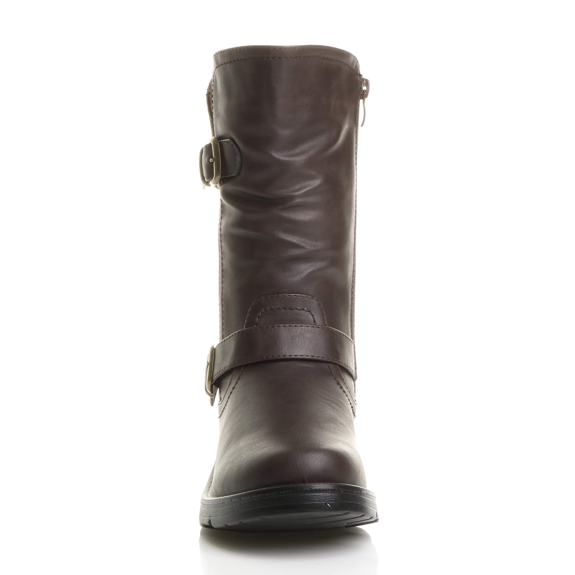 Brown AJVANI Brown Low Wedge Heel Comfort Calf Biker Boots, Image 6 of 6