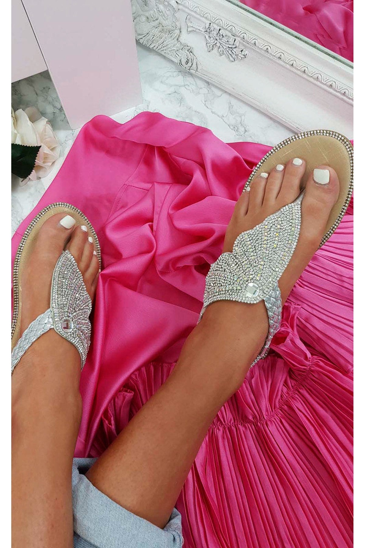 Cream iKrush Cream Orlagh Diamante Embellished Sandals, Image 5 of 8