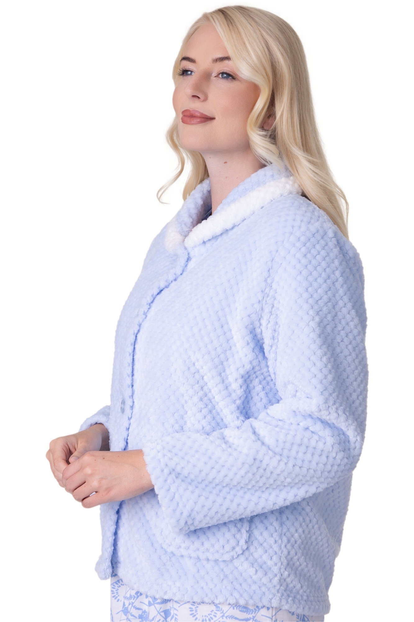 Blue Supersoft Button Front Bed Jacket, Image 4 of 5